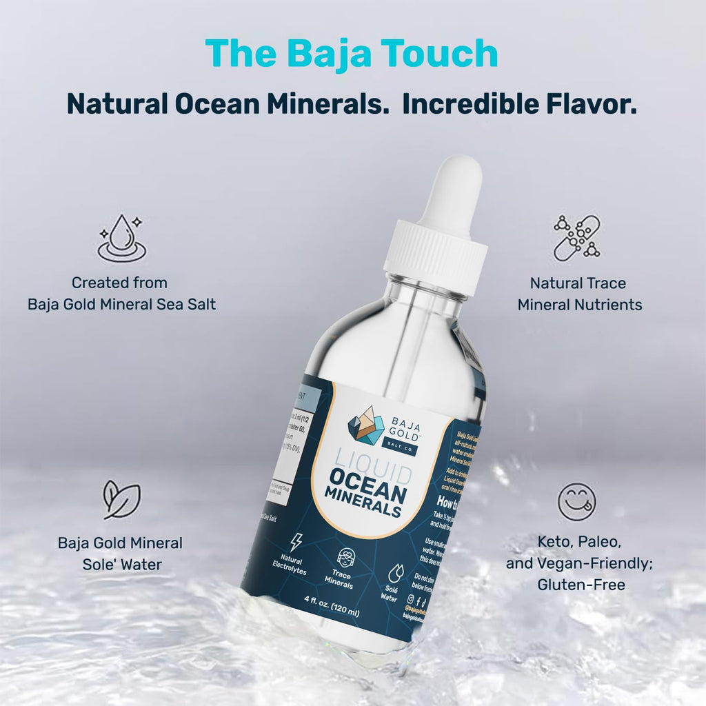 Baja Gold Liquid Trace Minerals Drops, Gary Brecka Choice, Glass, 4 fl oz | Sea of Cortez Ionic Electrolyte Drops, Glass Bottle, Unrefined Mineral Saline for Drinking Water and Food, 30-Day Supply
