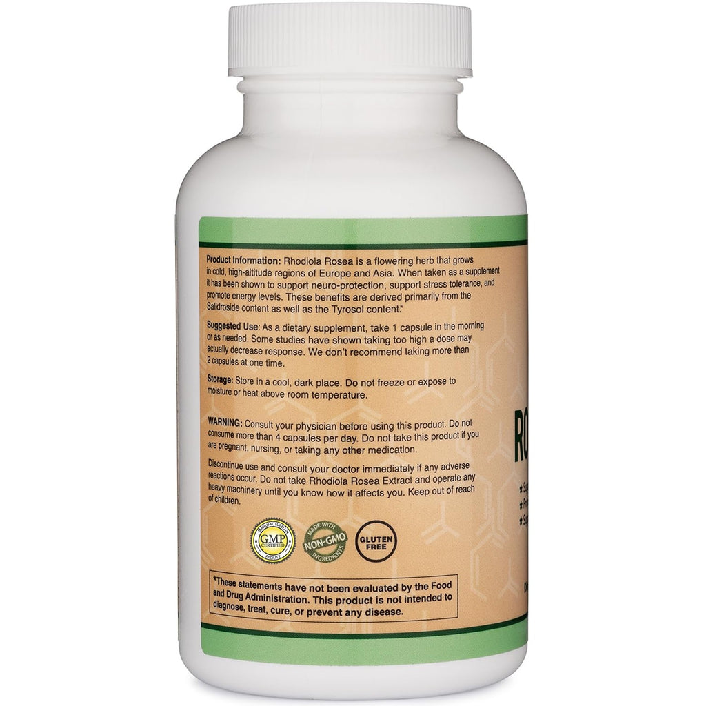 Rhodiola Rosea 500mg, Standardized, Stress, Focus + Energy, 120 Capsules | Stress, Focus + Energy Supplement, Verified Rosavin/Salidroside Ratio, Calm Energy (No Jitters), Vegan, 4-Month Supply