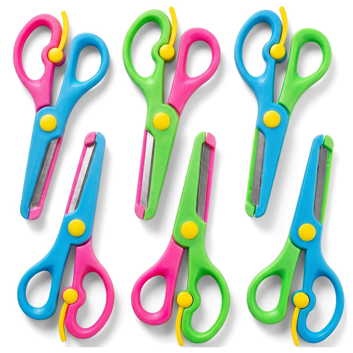 LovesTown Kids Craft Scissors, 6PCS Blunt Tip Safety Scissors Stocking Stuffer for Toddler, Anti-Pinch Design for Child Hand-Eye Coordination Development, Art Craft Scrapbooking Supplies
