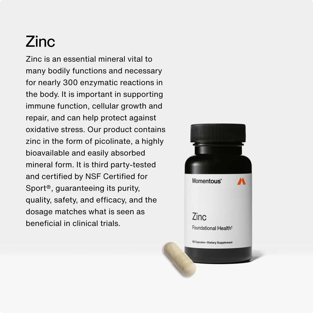Momentous Zinc Picolinate Bioavailable Supplement, 15mg per Serving