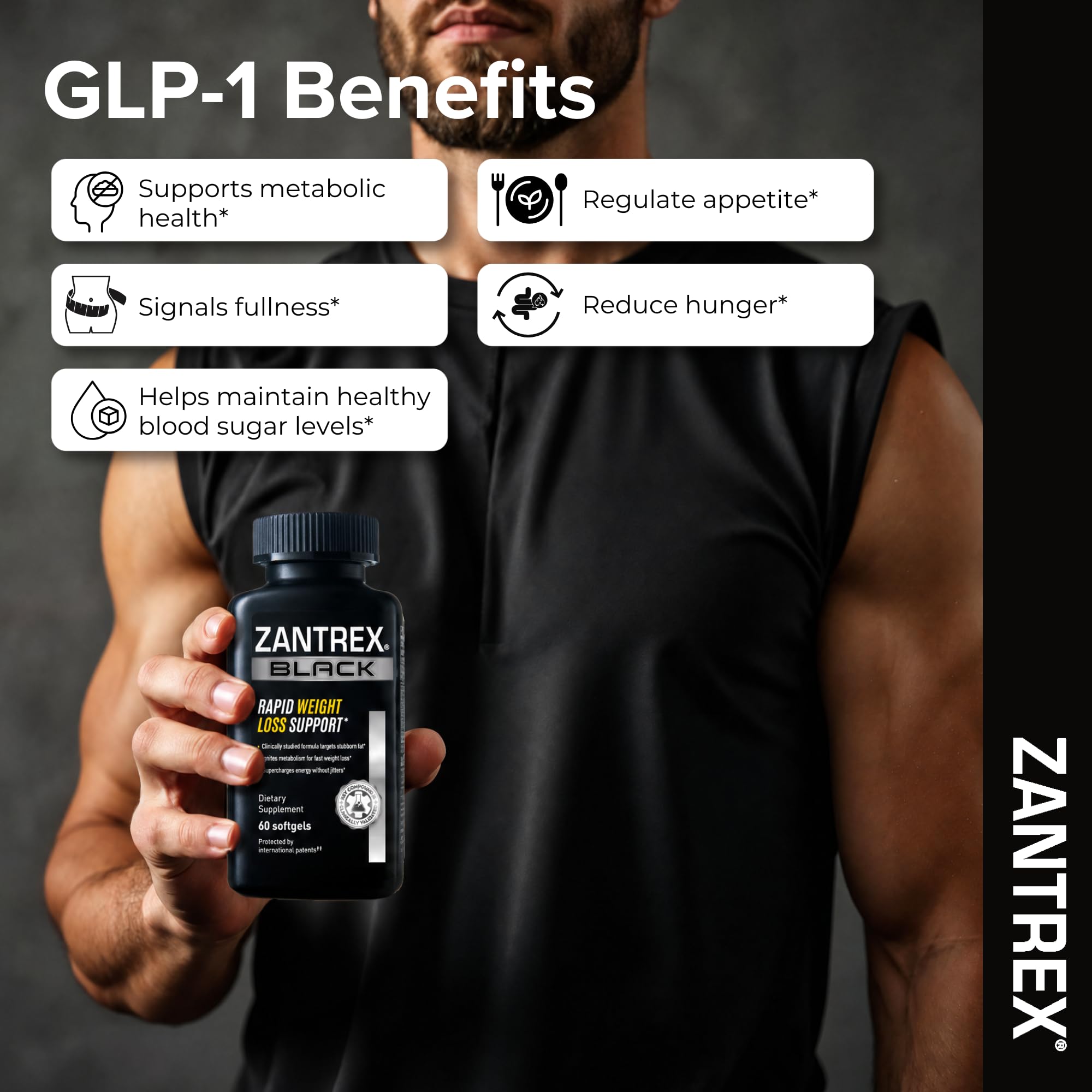 Zantrex Black – Naturally Boost GLP-1 & Metabolism Support | Thermogenic Energy, Weight Management Formula | 60 Pills