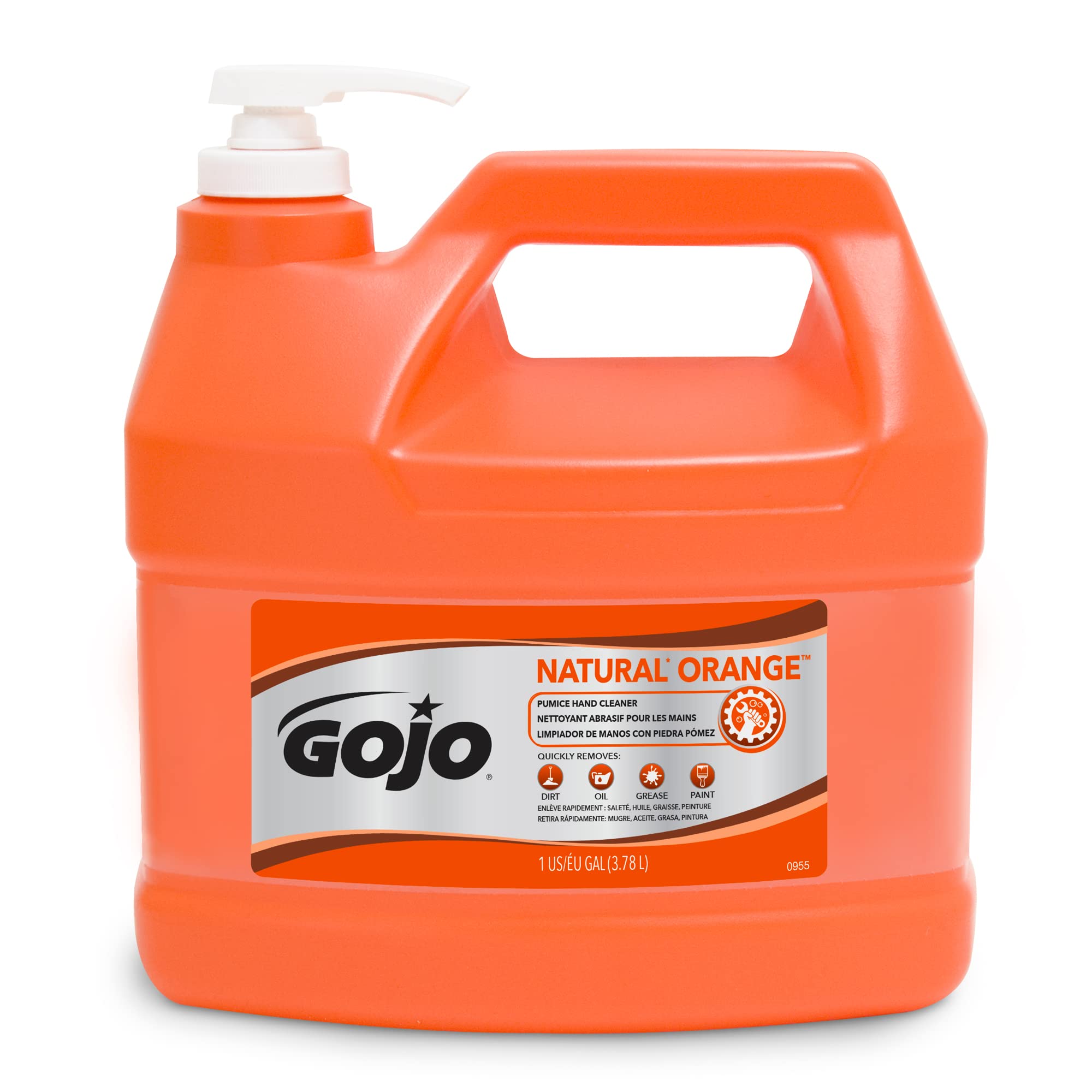 Buy now GOJO 095804 NATURAL ORANGE Pumice Hand Cleaner, Citrus, 0.5 gal Pump Bottle, 4/Carton at indiglob india
