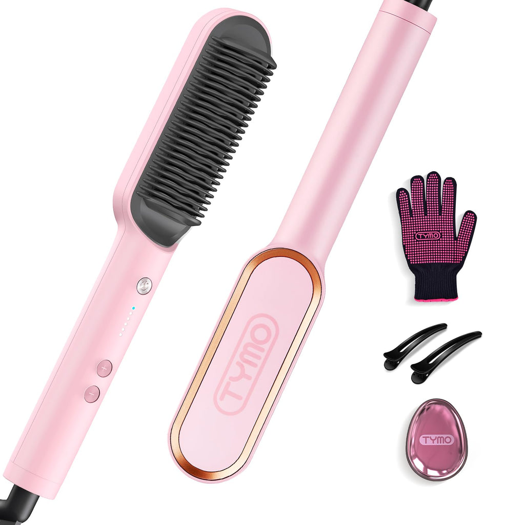 TYMO Hair Straightener Brush, Hot Comb Hair Straighteners for Women | Hair Straightener Comb, Straightening Brush with 5 Heat Settings, 20s Fast Heating & Dual Voltage, Black