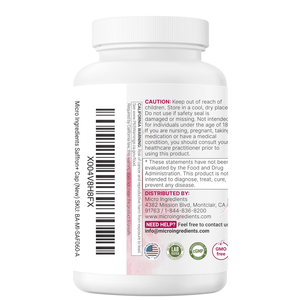 Micro Ingredients Saffron+ Advanced Supplements, 60 Vegetarian Capsules | 10-in-1 with Saffron Extract, Magnesium Glycinate, Turmeric Curcumin, KSM-66 Ashwagandha & Vitamin C. Filler-Free, Non-GMO.