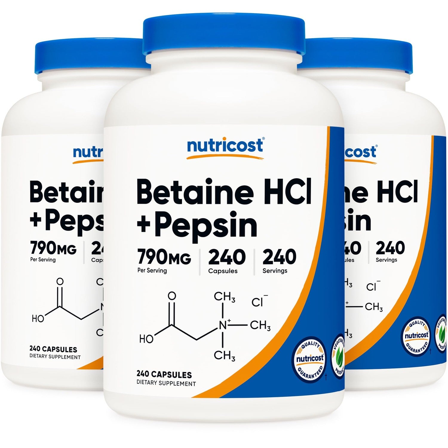 Nutricost Betaine HCl + Pepsin 790mg, 240 Capsules (2 Bottles) | Vegetarian & GMO Free