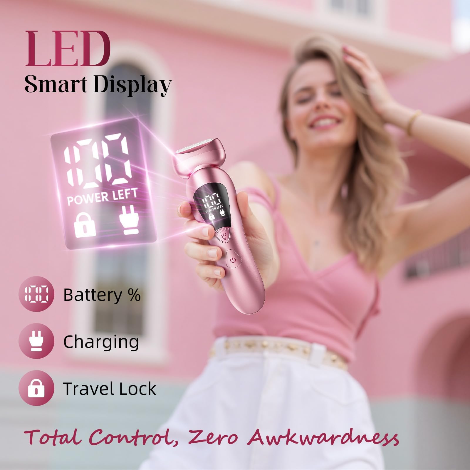 rategist Cordless Electric Razor for Women: IPX7 & LED Display | 3-in-1 for Face/Underarm/Leg - Rechargeable & Painless Bikini Trimmer - Waterproof & Lightweight Travel Design