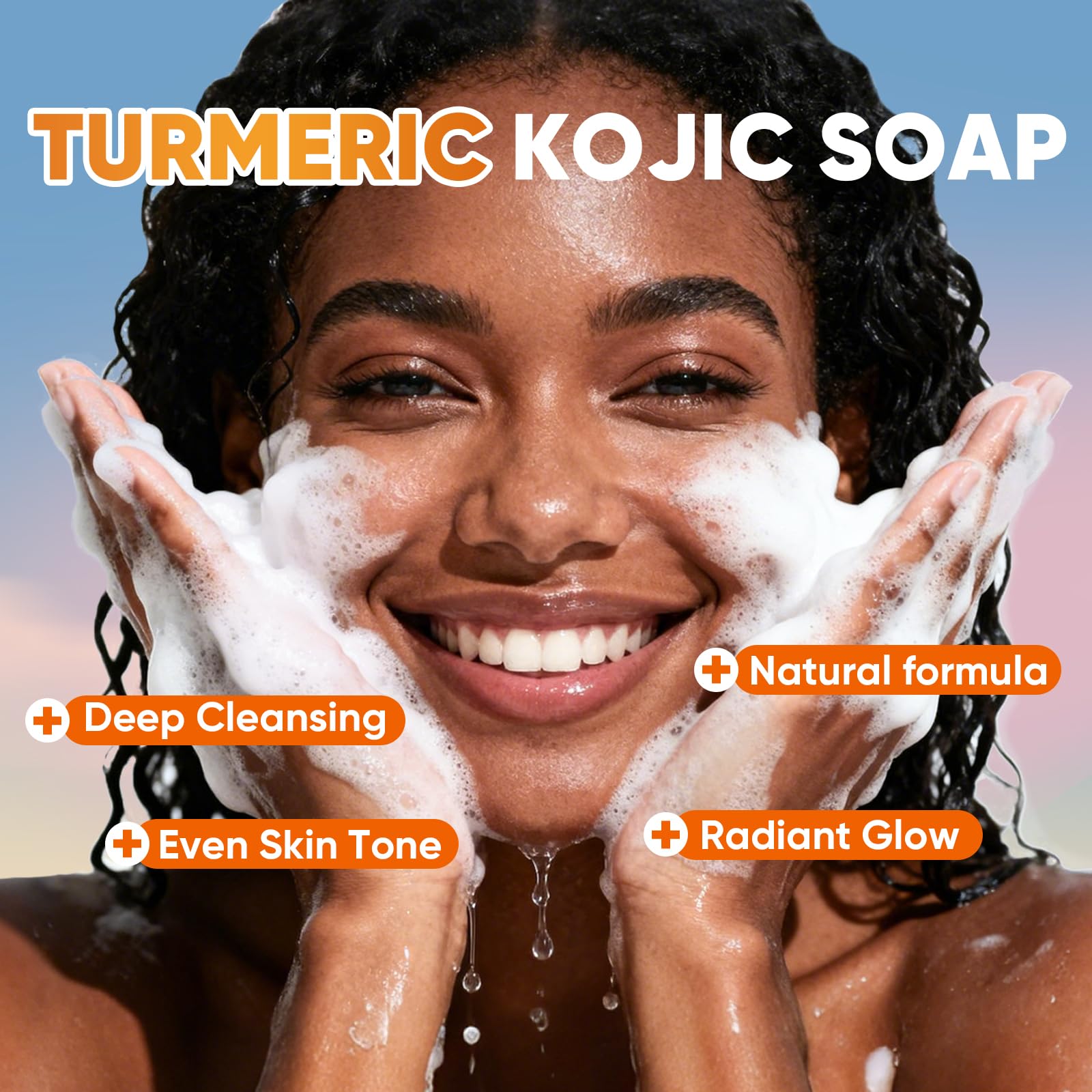 5 Pcs 80g Turmeric Kojic Acid Soap Bars with 2 Foaming Mesh Nets | Infused with Retinol, Collagen, Vitamin E & Shea Butter, SLS-Free, Gentle for Face, Body & Underarms, Fits Oily & Dry Skin