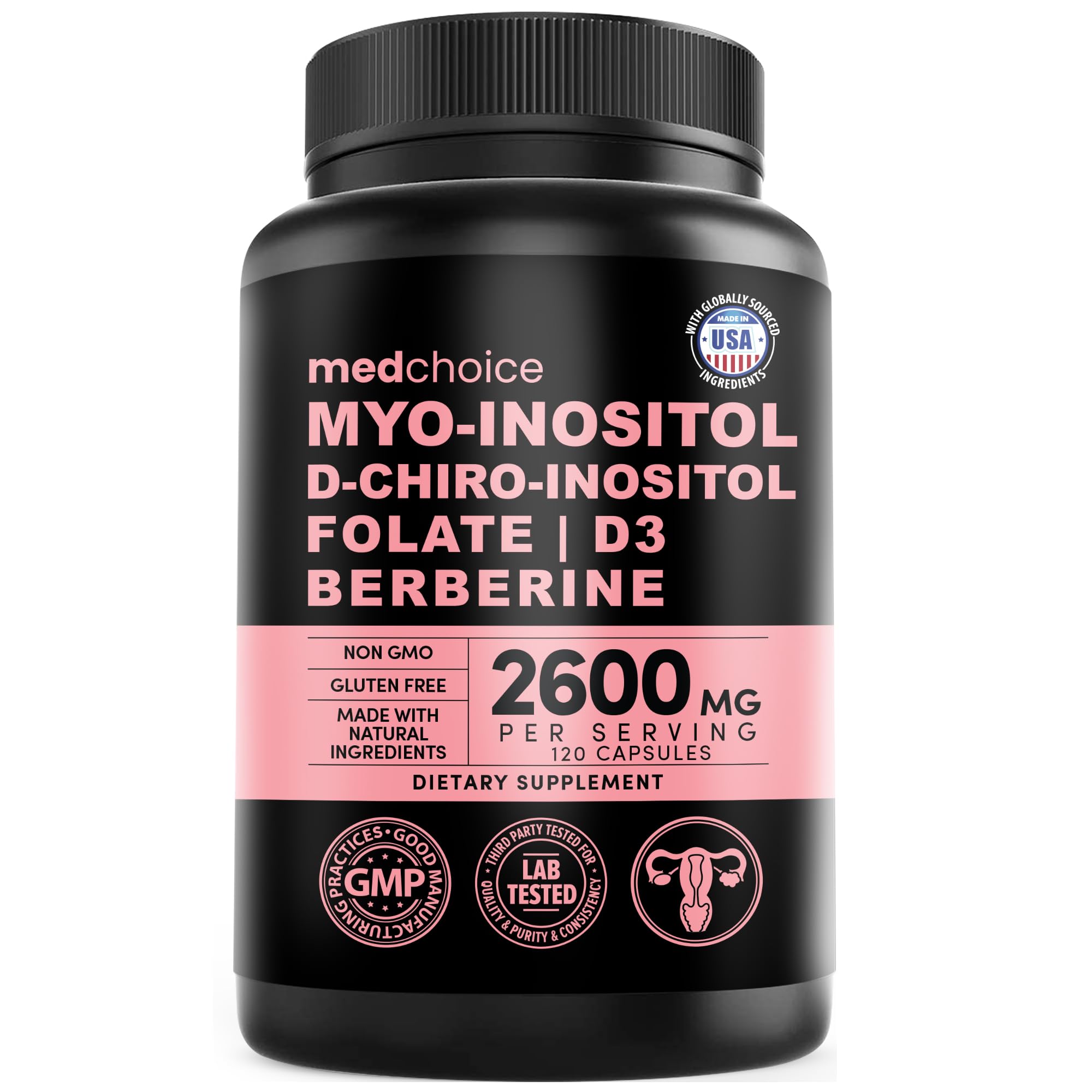 14-in-1 Women’s Inositol Complex Supplement – 40:1 Myo & D-Chiro Inositol with Folate, Vitamin D3, Zinc, Magnesium & Botanicals for Hormone & Feminine Wellness Support – (120 Capsules) (Pack of 2)