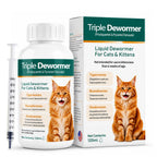 Cat Dewormer Triple Dewormer for All Worms Broad Spectrum Liquid Formula for Tapeworms, Roundworms & Hookworms, 120 mL