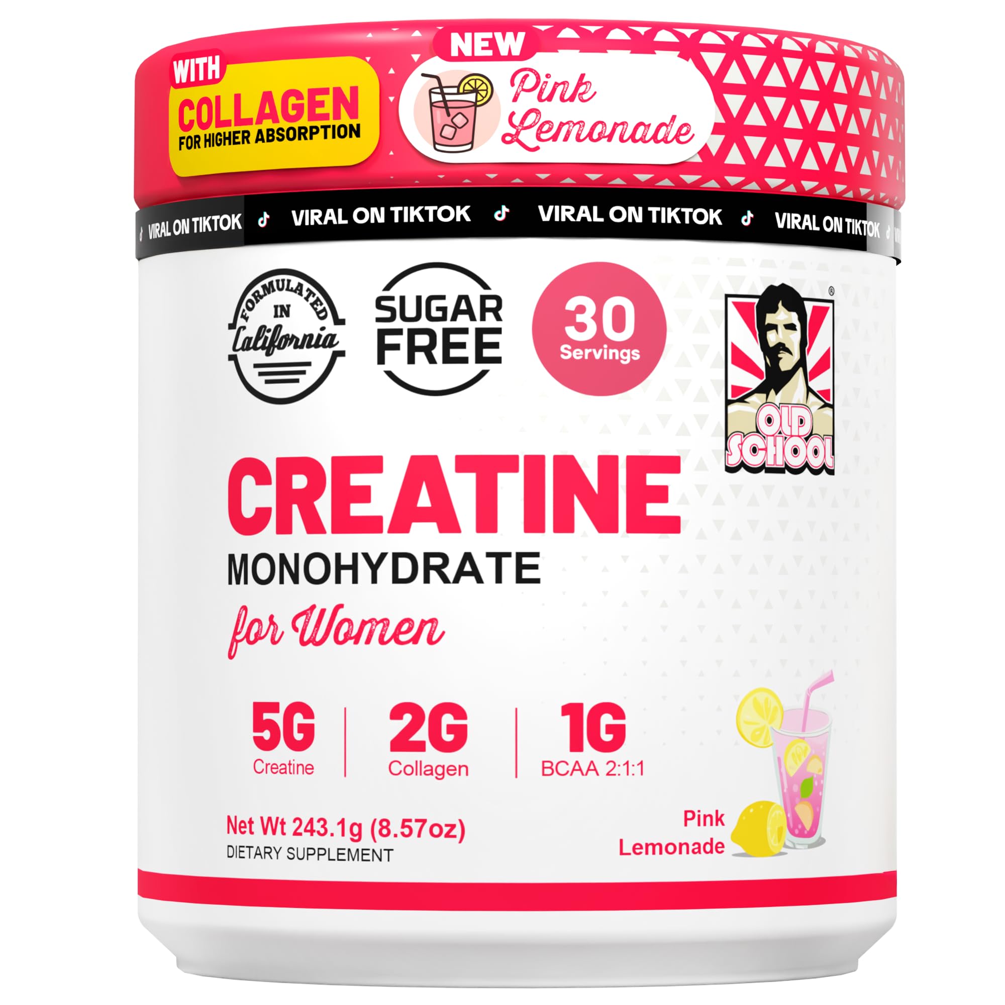 Old School Labs Creatine for Women with Collagen and BCAA, Unflavored | Post-Workout Supplement with 5g Creatine Monohydrate Powder, 2g Collagen & BCAA for Strength & Recovery
