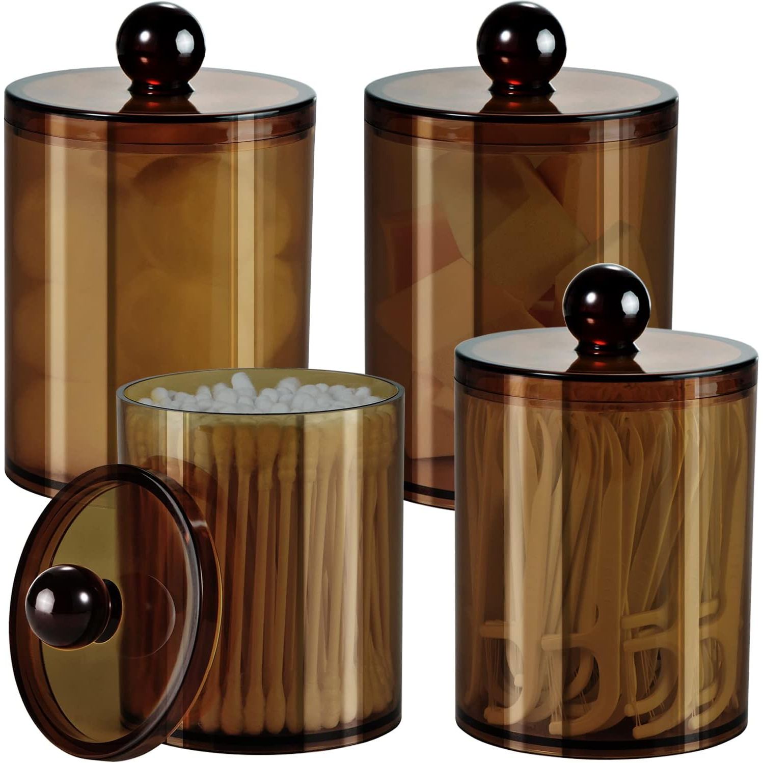 Buy now SheeChung 2 Pack of 10 Oz. Small Clear Plastic Apothecary Jar - Qtip Dispenser Holder Bathroom Vanity Storage Canister Acrylic Jar for Cotton Balls/Swabs/Rounds,Q-tips (Black) 4 Pack Amber at indiglob india