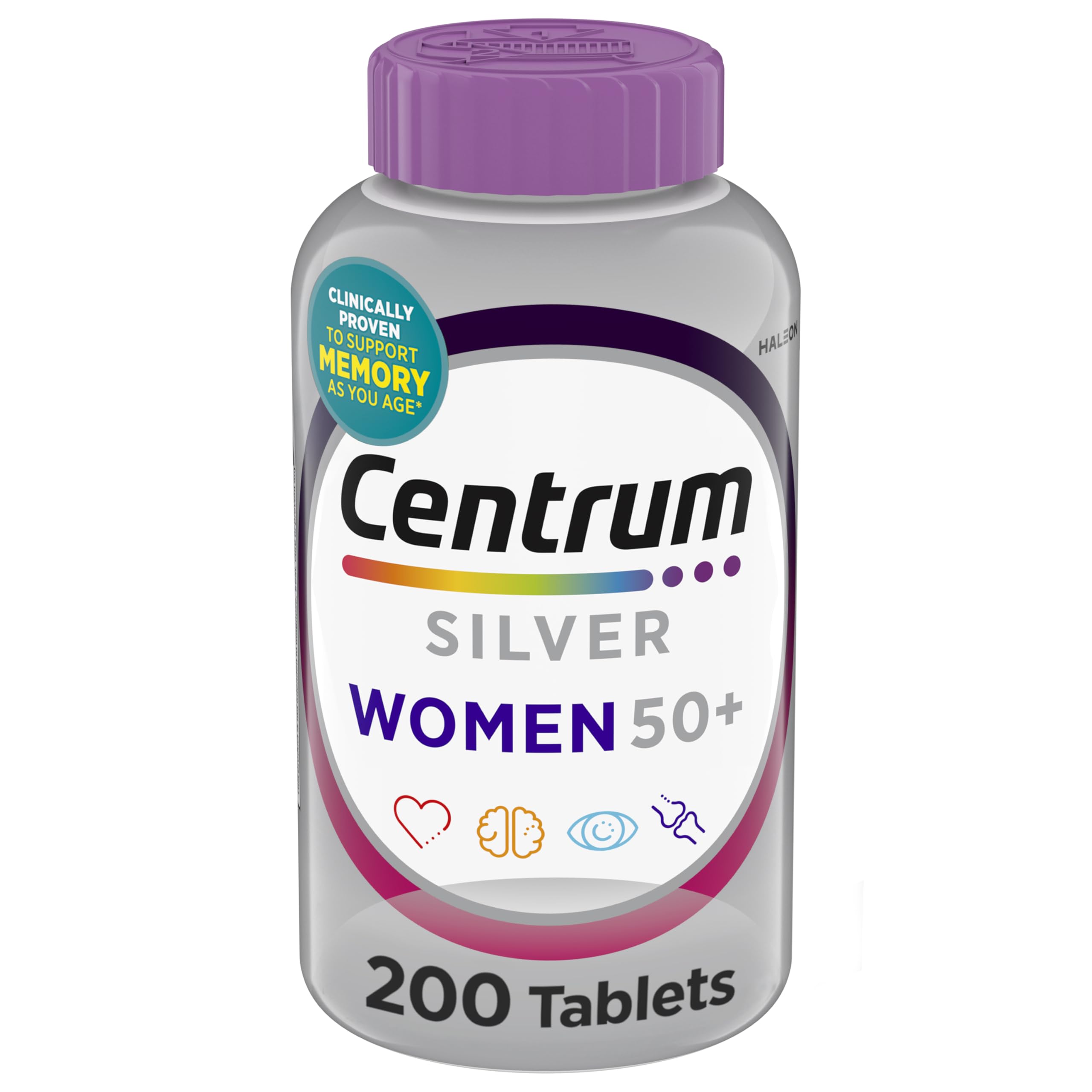 Centrum Silver Women's Multivitamin for Women 50 and Over, 200 Tablets | Contains Vitamin D3, B Vitamins, Calcium, and Antioxidants, Non-GMO Ingredients, Supports Memory and Cognition, GLP-1 Support