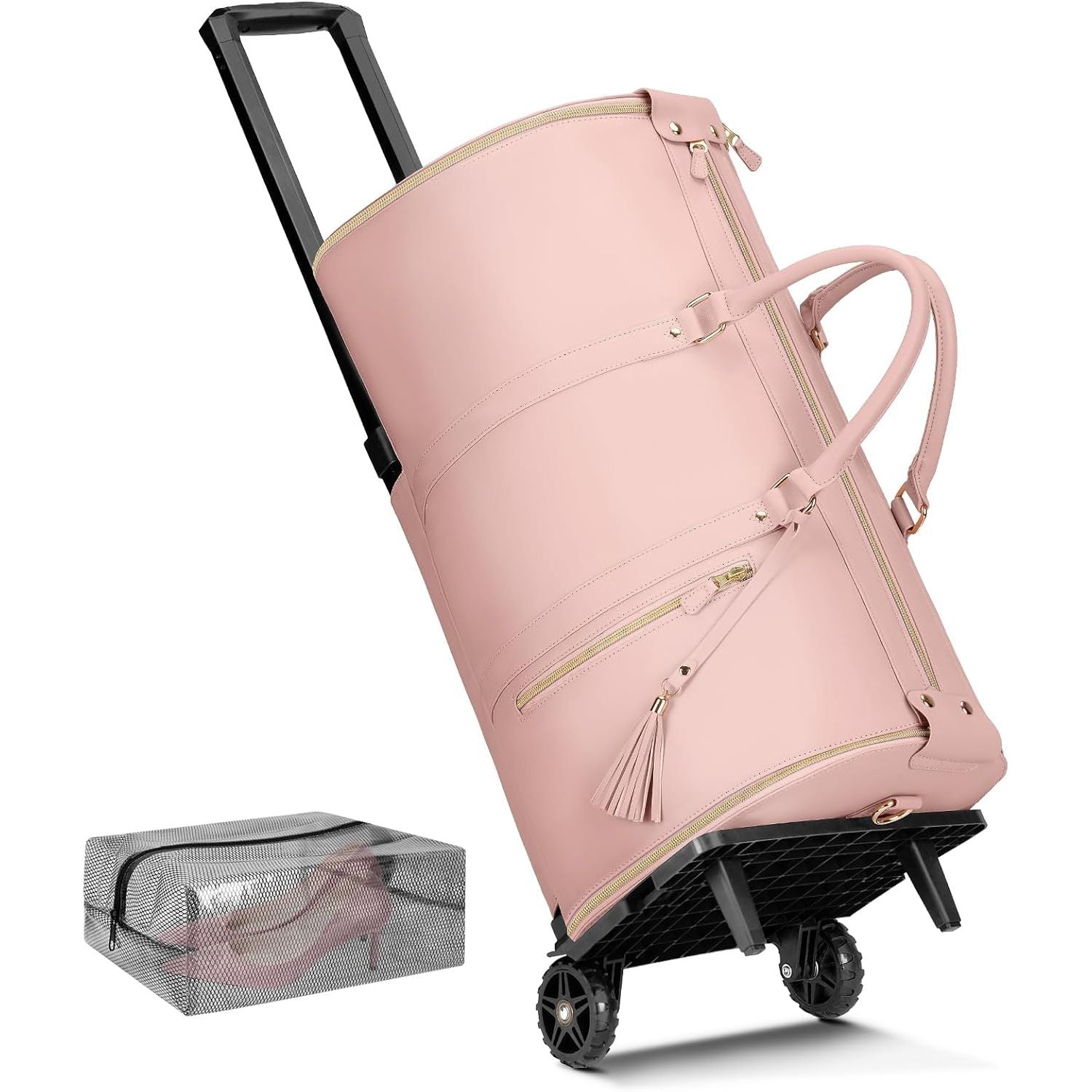 Buy now Ytonet Garment Duffle Bags for Travel, Convertible Carry On Garment Bag for Women, Large PU Leather Foldable Travel Bag with Shoe Pouch, 2 in 1 Hanging Suitcase Dress Suit Travel Bags, Pink Pink Roller at indiglob india