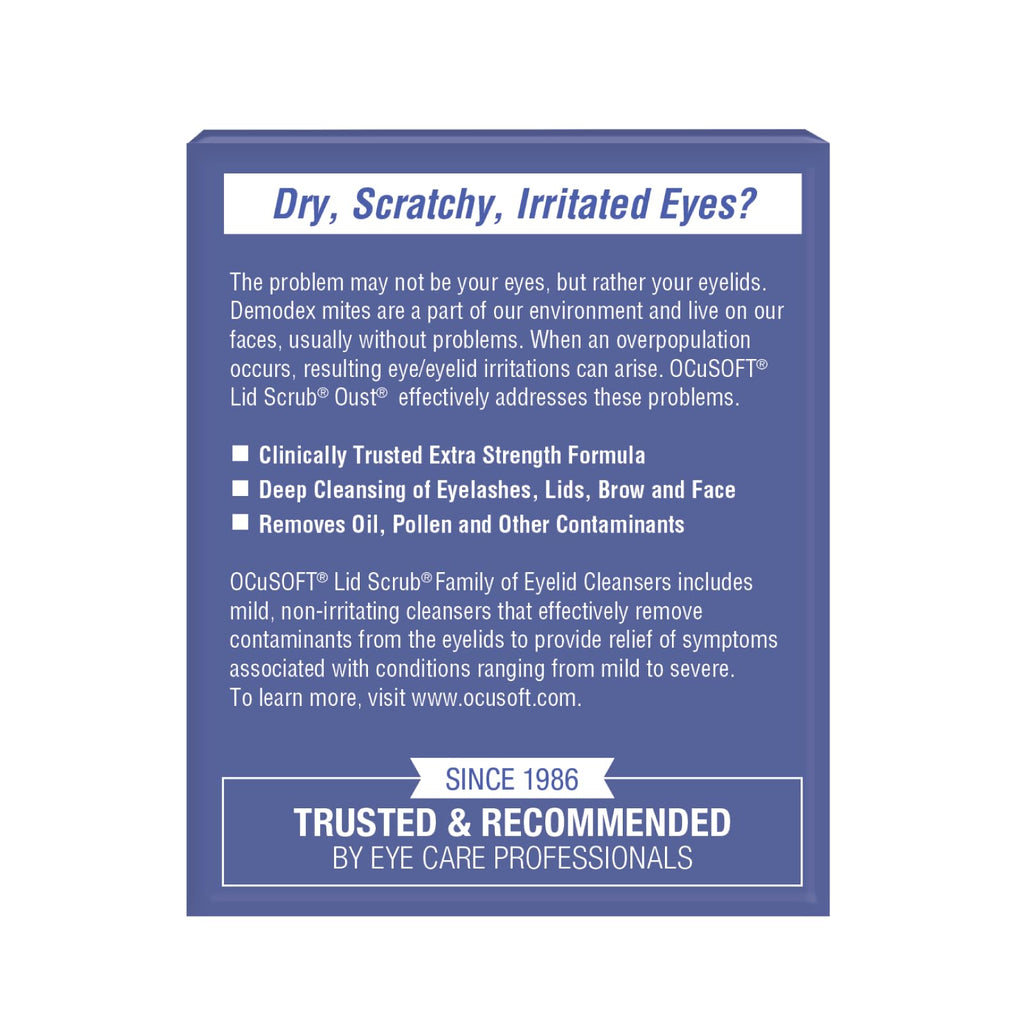 OCuSOFT Lid Scrub Oust Eyelid Cleanser, Pre-Moistened Pads, 30 Count | Tea Tree Oil Pads for Irritated Eyelids Associated with Demodex Mites, Lid & Lash Debris for Soothing, Calm Relief