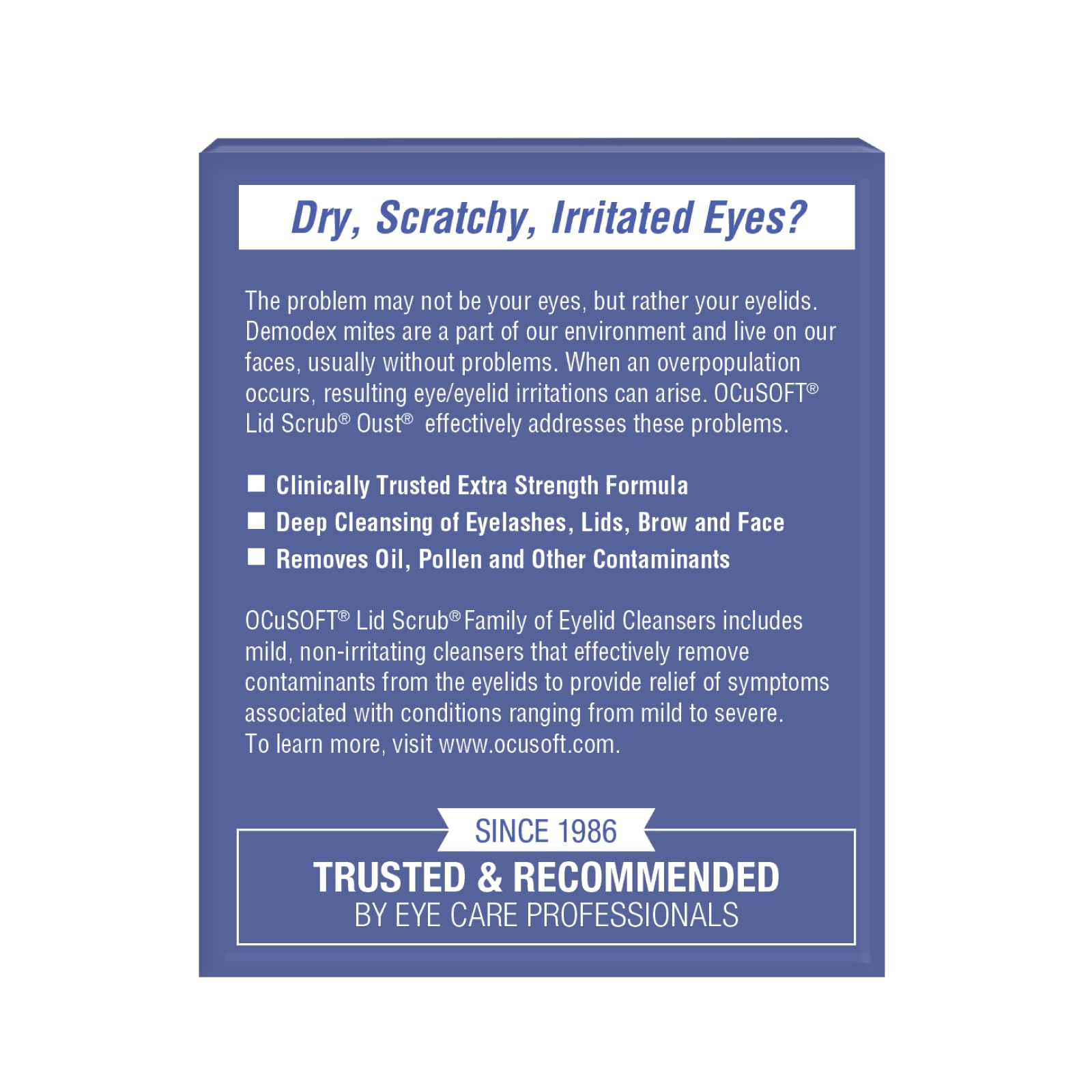 OCuSOFT Lid Scrub Oust Eyelid Cleanser, Pre-Moistened Pads, 30 Count | Tea Tree Oil Pads for Irritated Eyelids Associated with Demodex Mites, Lid & Lash Debris for Soothing, Calm Relief