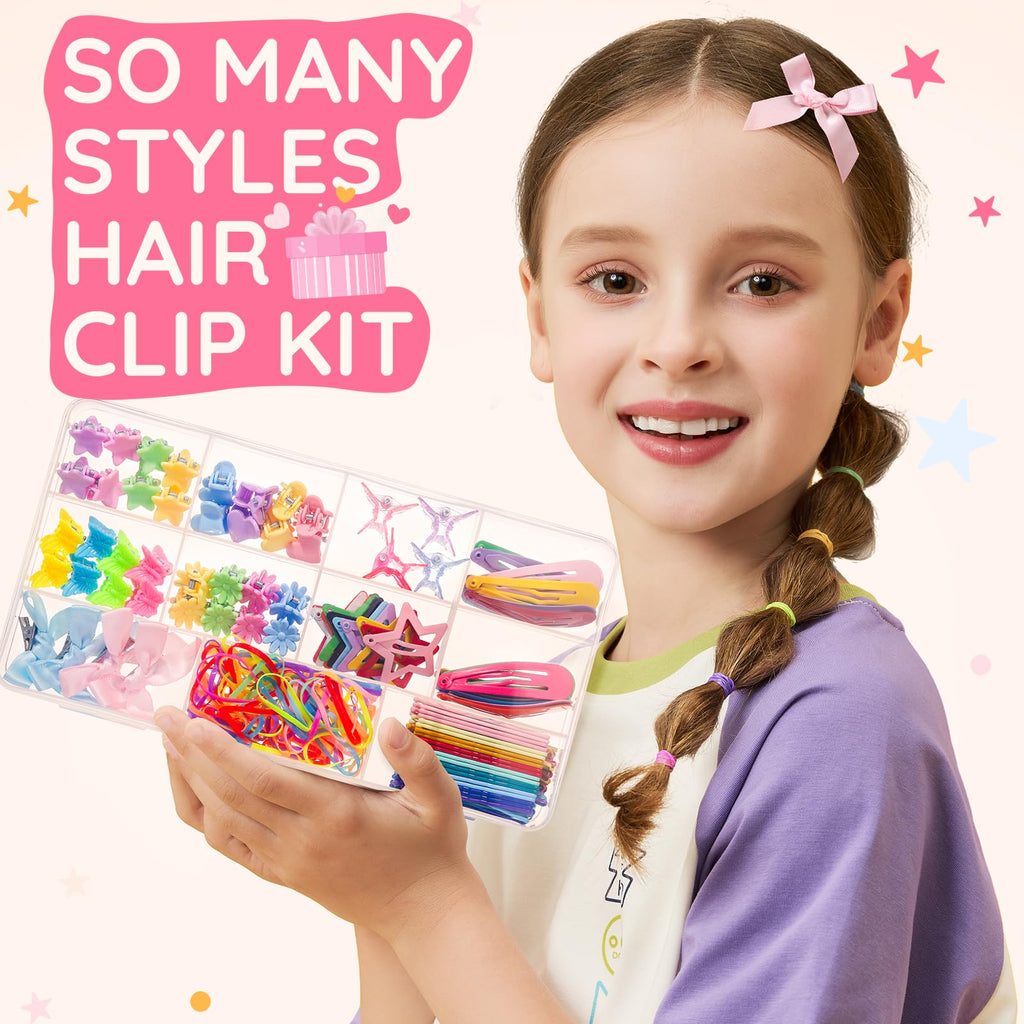 Teenitor Hair Accessories for Girls 193pcs Hair Clips for Girls Toddler Hair Accessories, Mini Girls Hair Clips, Small Claw Clips Bobby Pins and Hair Ties