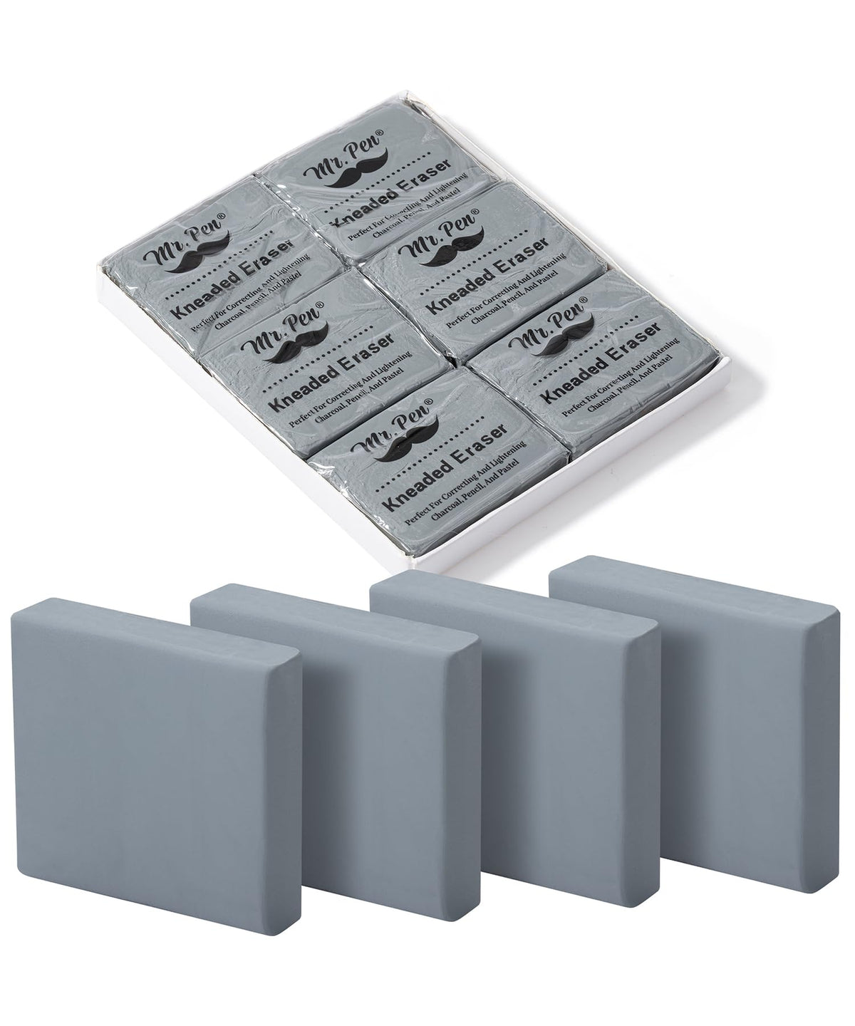 Mr. Pen- Kneaded Erasers, 1.44" x 1.36", 6 Pack, Gray
