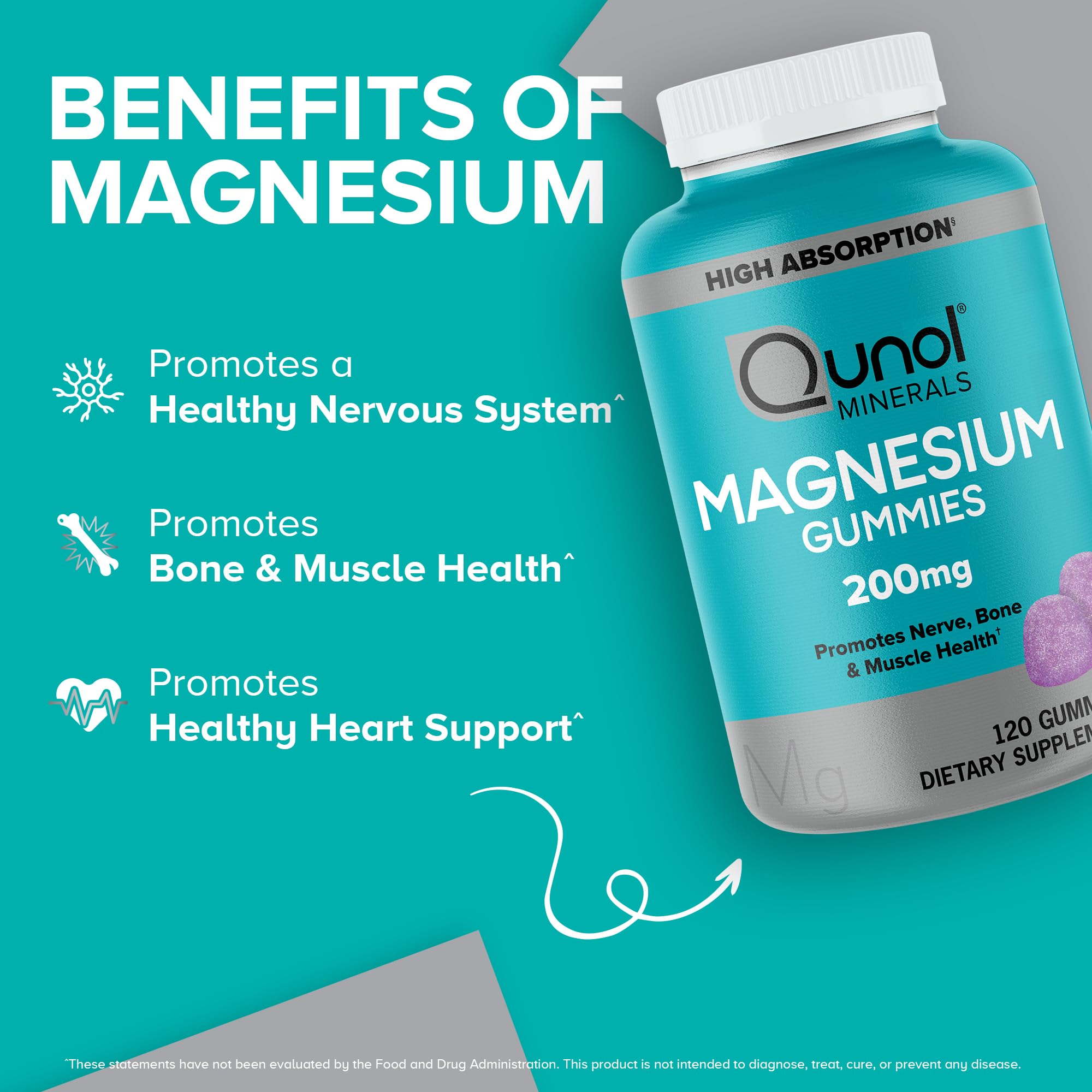 Qunol Magnesium Citrate Gummies 200mg, Vegetarian, Gluten-Free, 120ct | Support Nerve, Bone & Muscle Health, Cognitive Performance, Positive Mood, Healthy Stress Response, Restful Sleep; Non-GMO