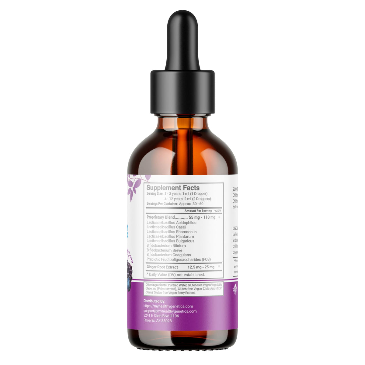 Liquid Probiotics for Kids & Toddlers | + Prebiotic + Ginger Root | Acidophilus Probiotic | Dairy Free | Vegan | Non-GMO | Gluten Free | 30-60 Servings