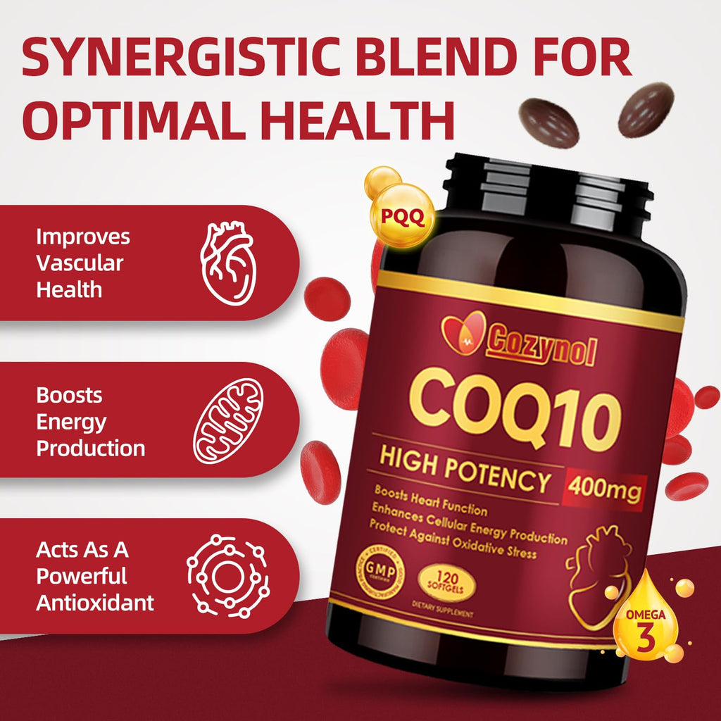 CoQ10 400mg Softgels with PQQ & Omega 3 Fish Oil, 120 Count