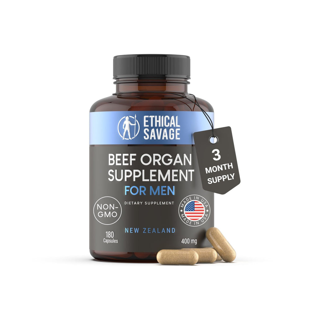 Beef Organ Supplement for Men | Grass-Fed Testicle, Blood, Liver, Heart & Bone Marrow | Primal Energy, Stamina & Daily Performance | 90-Day Supply