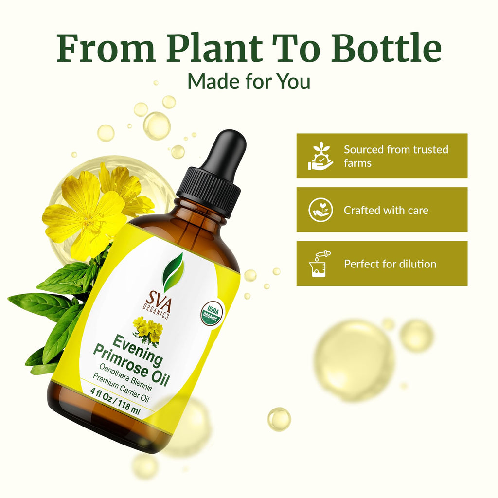 SVA ORGANICS Evening Primrose Carrier Oil with Dropper, 4 Fl Oz (118 ml)