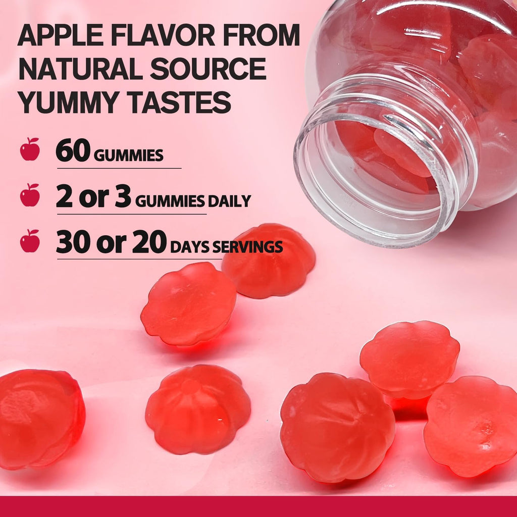 9-in-1 Sugar-free Probiotic Fiber Gummies for Adults Teens, Apple 2 Bottles | Fiber Supplement w/ Psyllium Husk, Bacillus Coagulans, FOS, Inulin, Apple Cider Vinegar for Digestion & Gut, Vegan