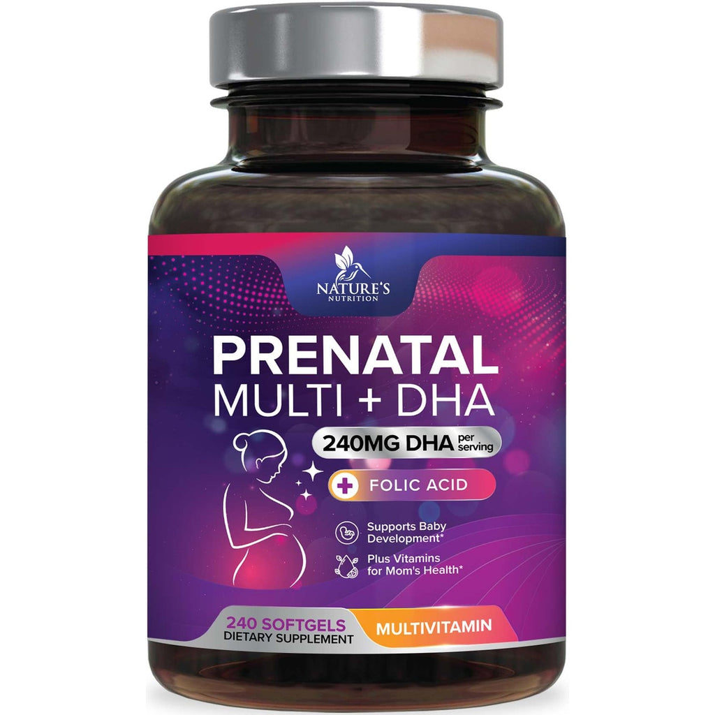 Prenatal Vitamins for Women with Folic Acid + Omega 3 DHA for Fetal Brain Development, Best Prenatal Vitamin Supplement, Daily Pregnancy Multivitamin Nutritional Support, Non-GMO - 60 Softgels