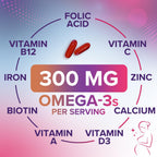 Prenatal Vitamins for Women with Folic Acid + Omega 3 DHA for Fetal Brain Development, Best Prenatal Vitamin Supplement, Daily Pregnancy Multivitamin Nutritional Support, Non-GMO - 60 Softgels