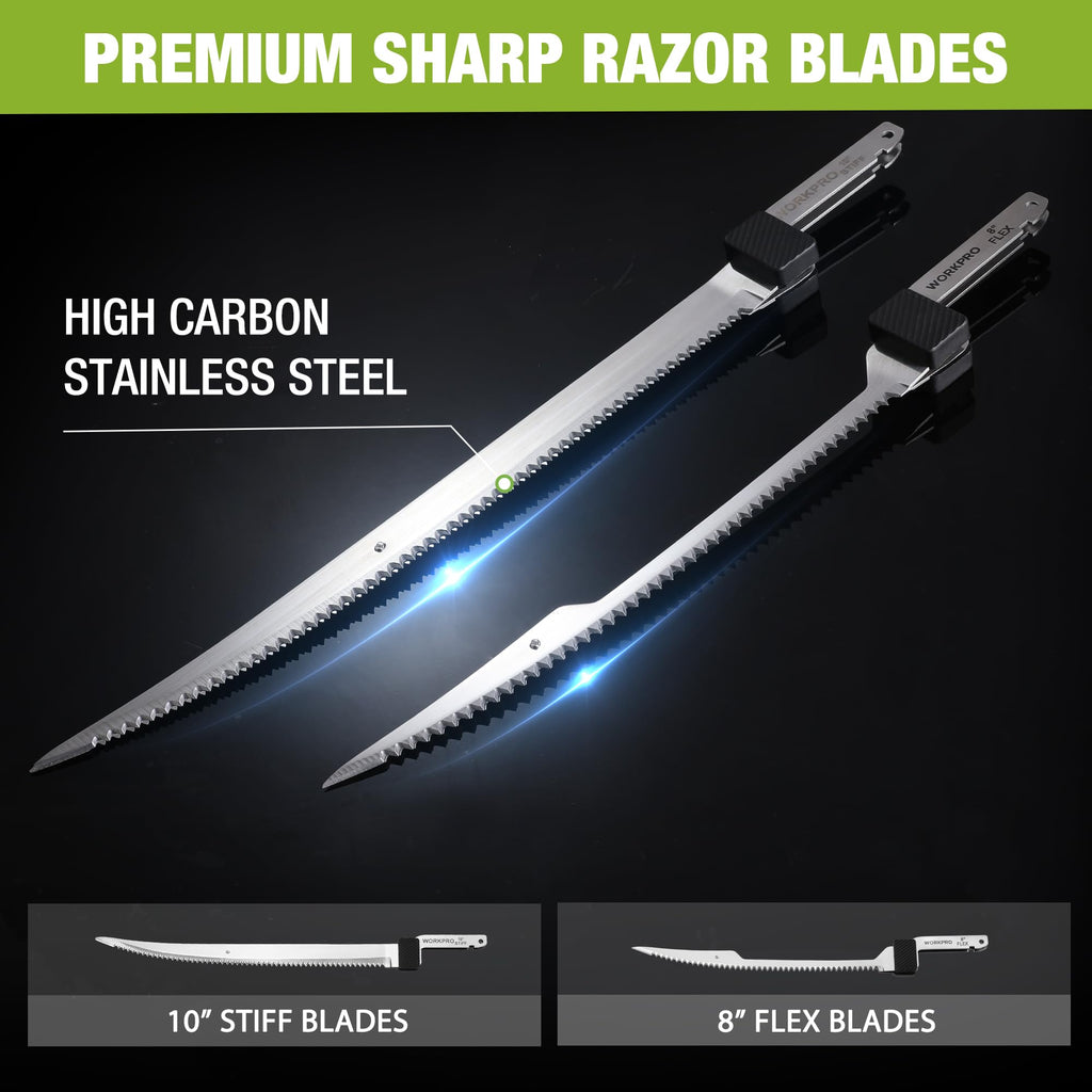 WORKPRO 12V Cordless Electric Fillet Knife, 8" & 10" Sharp Blades