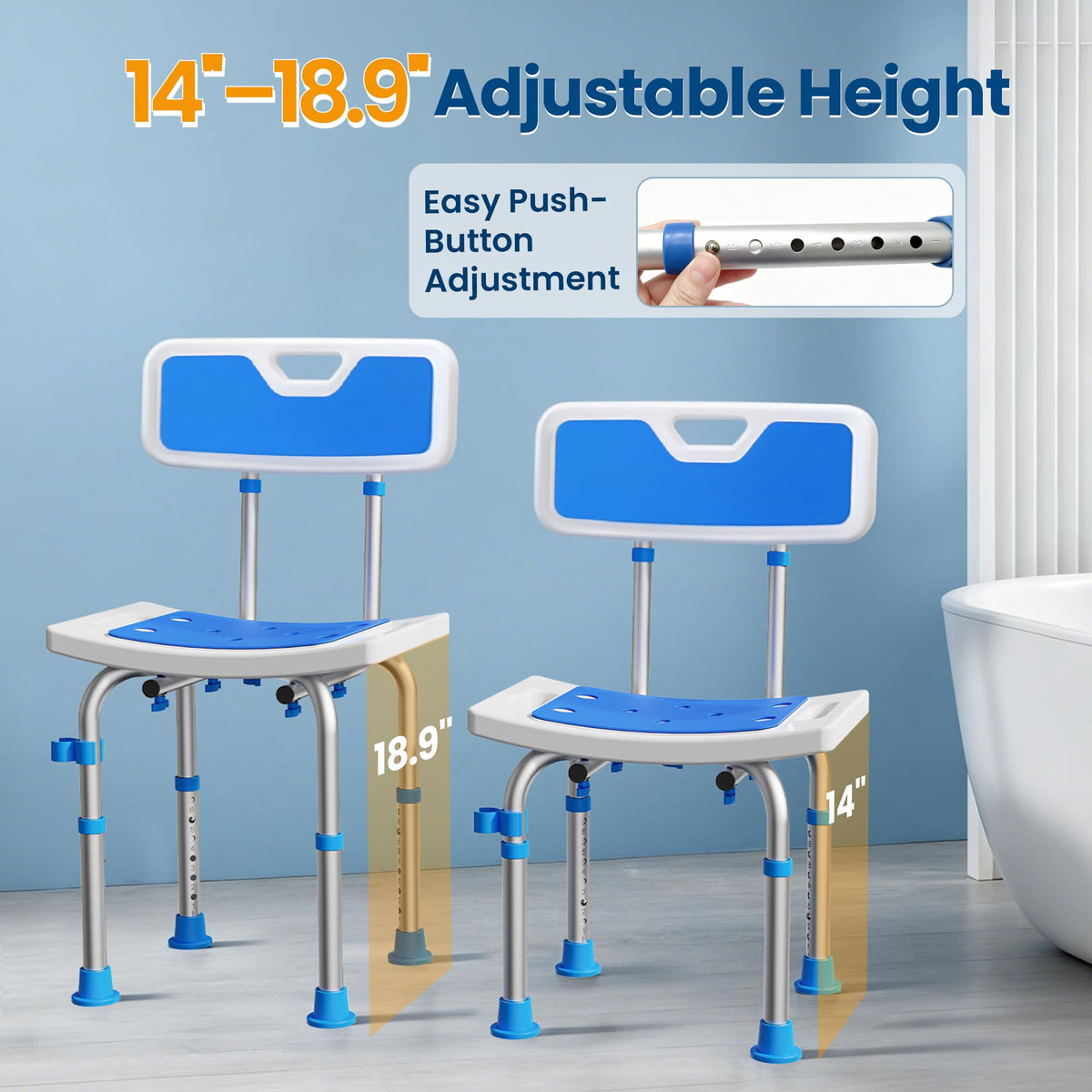 Shower Chair for Inside Shower, 400 lbs Adjustable Chair with Back