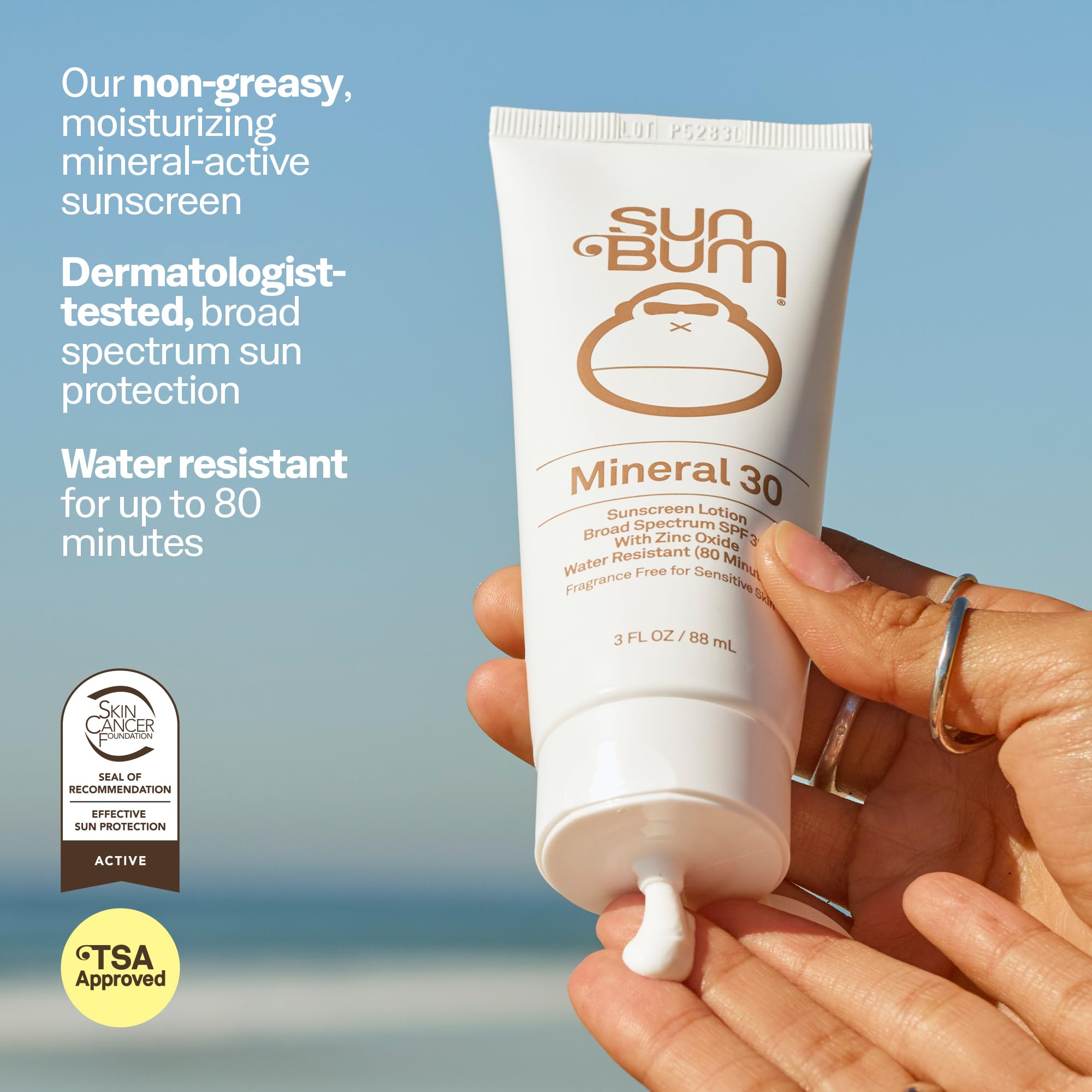 Sun Bum Mineral SPF 30 Sunscreen Body Lotion - Travel Size, 3 oz | Broad Spectrum Moisturizing Sunscreen, for Senative Skin, Vitamin E, Hawaii 104 Act Compliant (No Octinoxate & Oxybenzone)