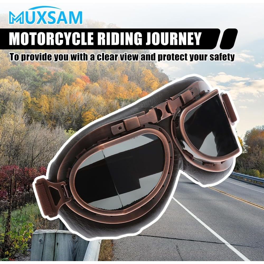 Buy now MUXSAM Vintage Motorcycle Goggles, ATV Motocross Goggles, Dirt Bike Racing Riding Off Road Scooter Glasses, Windproof Dustproof Eyewear for Adults Men Women, Copper Frame Smoke Lens at indiglob india
