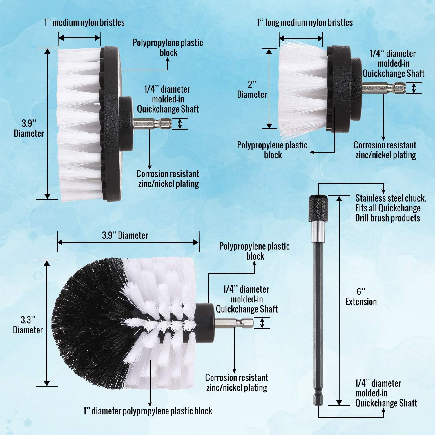 Buy now Hiware 4 Pcs Drill Brush Car Detailing Kit with Extend Attachment, Soft Bristle Power Scrubber Brush Set for Cleaning Car, Boat, Seat, Carpet, Upholstery and Shower Door - White at indiglob india