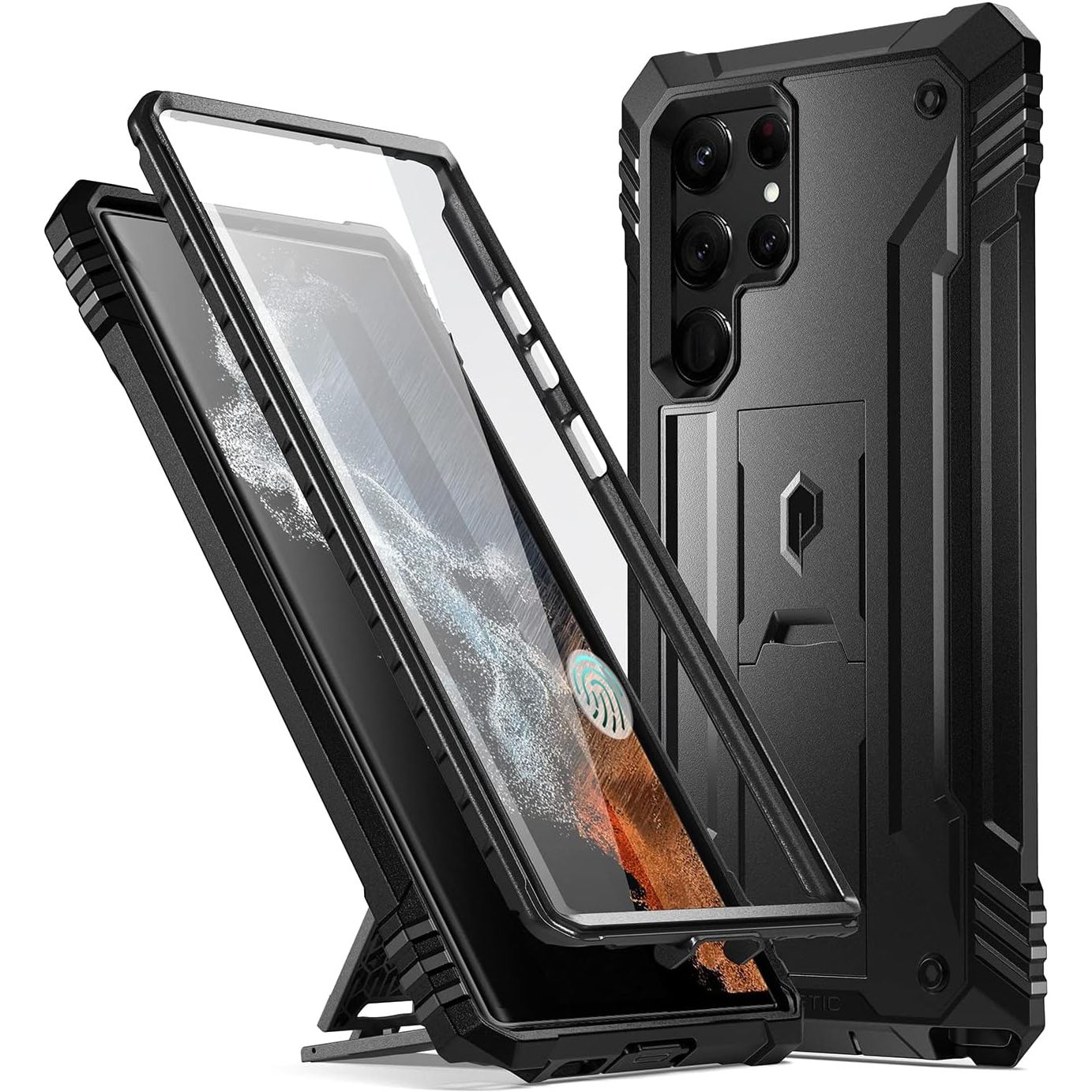Buy now Poetic Revolution Case Compatible with Galaxy S22 Ultra 5G 6.8 inch, Full Body Rugged Shockproof Protective Cover Case with Kickstand, Built-in Screen Protector Work with Fingerprint ID, Black at indiglob india