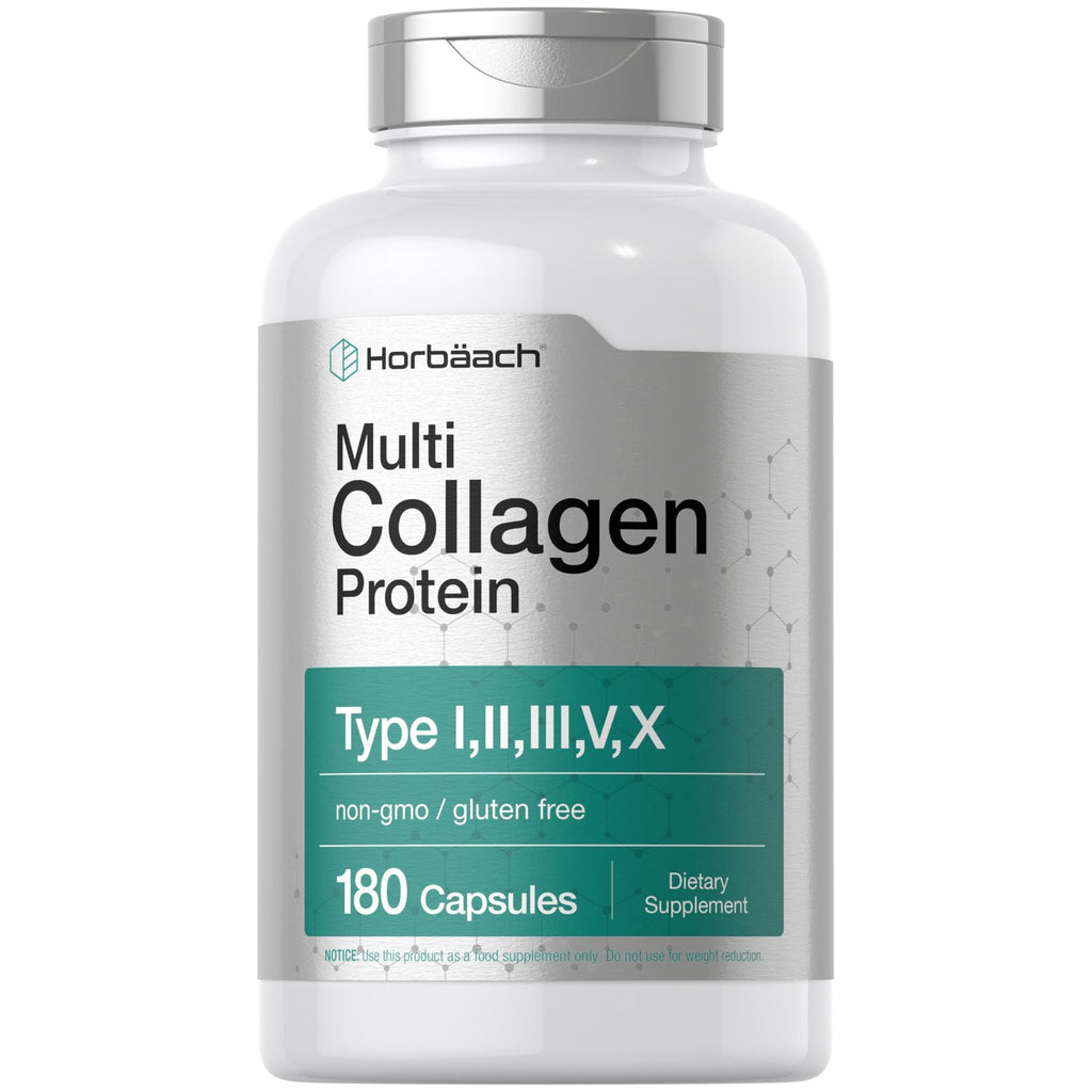 Horbäach Multi Collagen Protein 2000 mg | 180 Capsules | Type I, II, III, V, X | Keto & Paleo Friendly | Non-GMO, Gluten Free Supplement