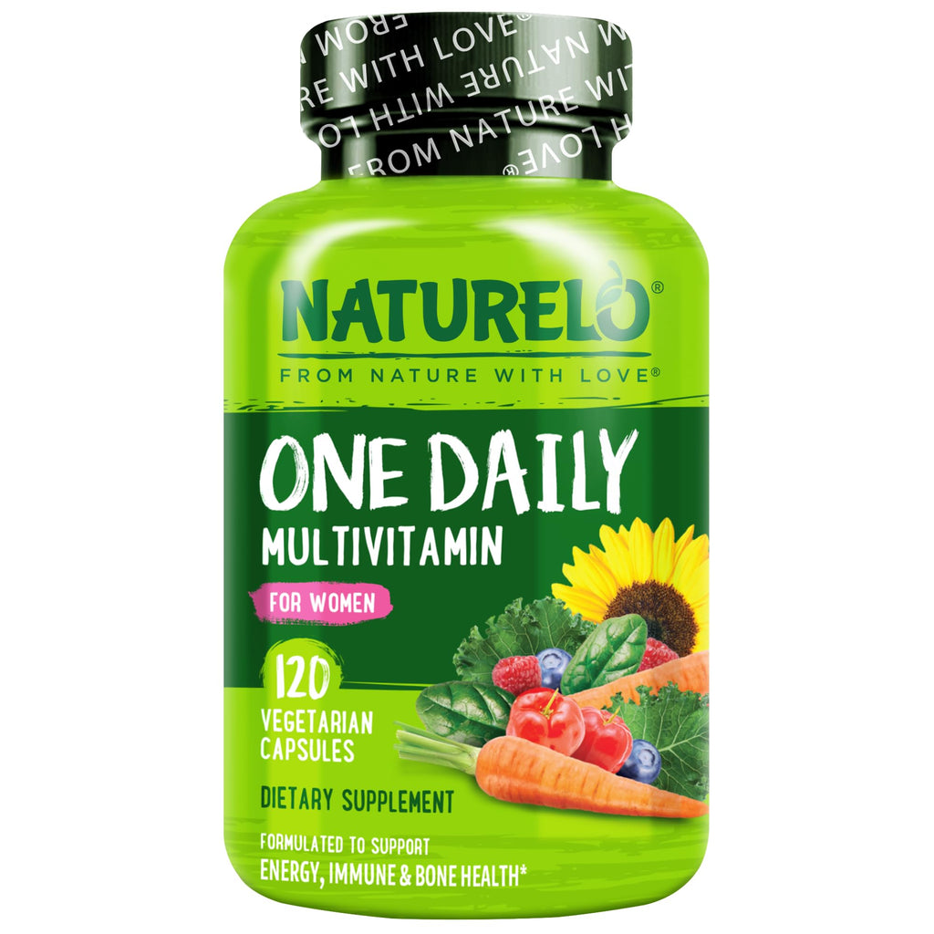 NATURELO One Daily Multivitamin for Women w/Vitamin B12, 60 Count | Energy Support, Whole Food Daily Women Multivitamin Supplement, Nourish Hair/Skin/Nail, Non-GMO, No Soy, Gluten Free