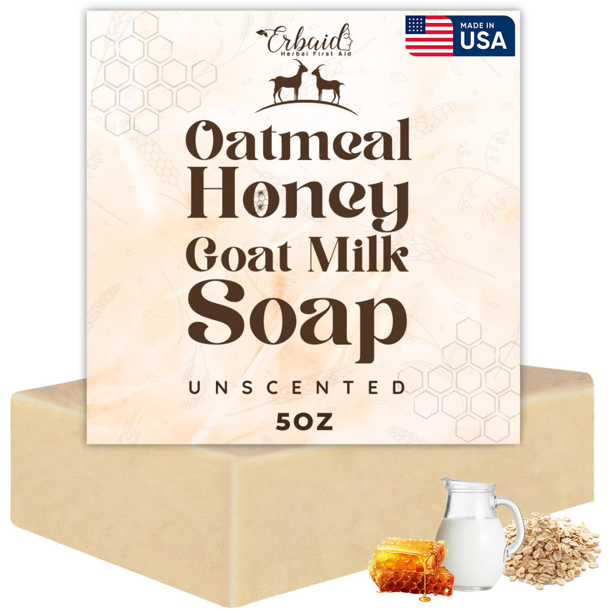 Oatmeal Soap – Natural Oatmeal & Honey Goat Milk Bar – Face & Body Wash for Eczema, Psoriasis, Dry, Itchy, Sensitive Skin Relief – Unscented Soap Great for Kids, Babies – Handcrafted, Made in USA