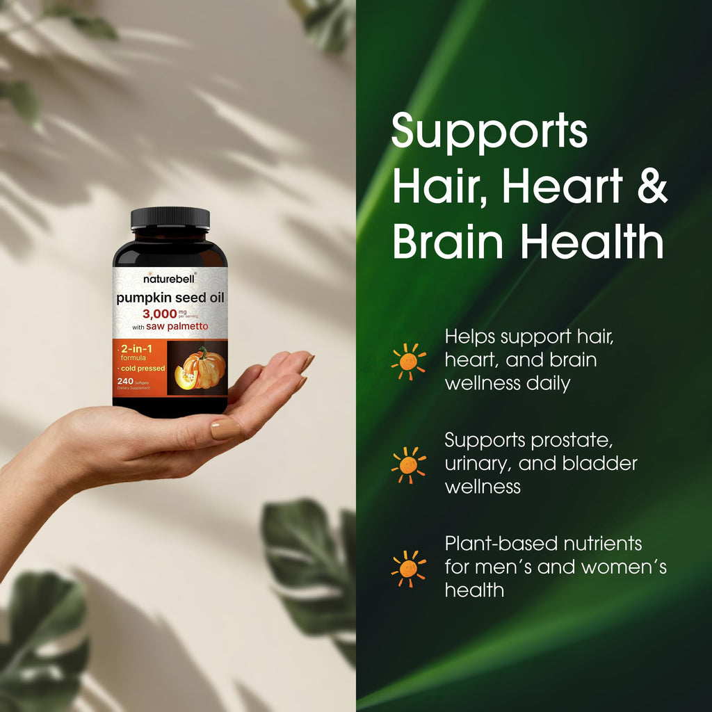 NatureBell Pumpkin Seed Oil 3,000mg with Saw Palmetto, 240 Softgels
