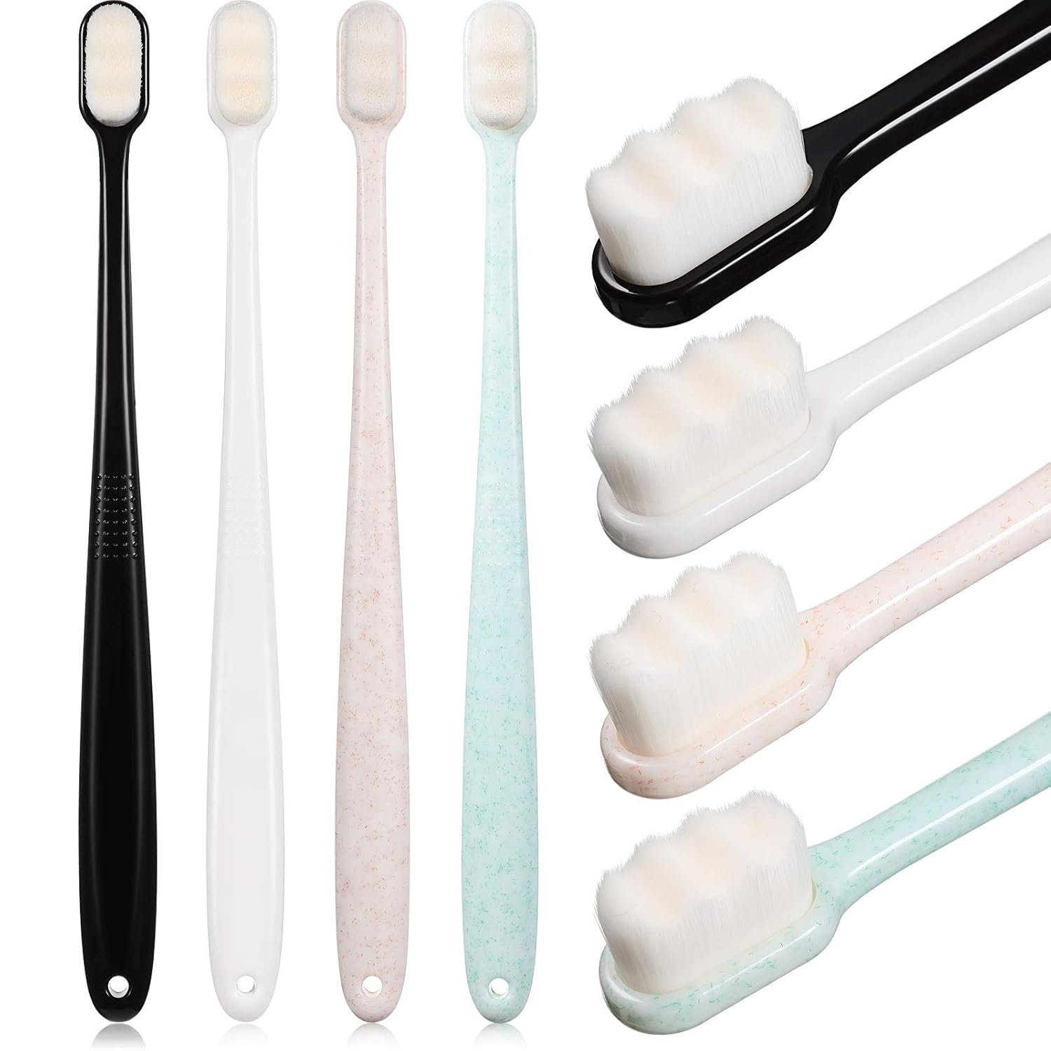 Buy now 4 Pieces Extra Soft Toothbrushes for Sensitive Gums with 20000 Micro Nano Bristle for Adult Pregnant Gum Recession Elderly Braces, Protect Fragile Gums(Black, White) Black, White, Green, Beige at indiglob india