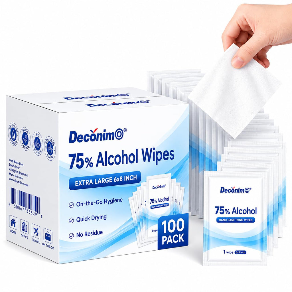 Extra Large 75% Alcohol Wipes, 100 Individually Wrapped 6 x 8 Inch Sanitizing Wipes