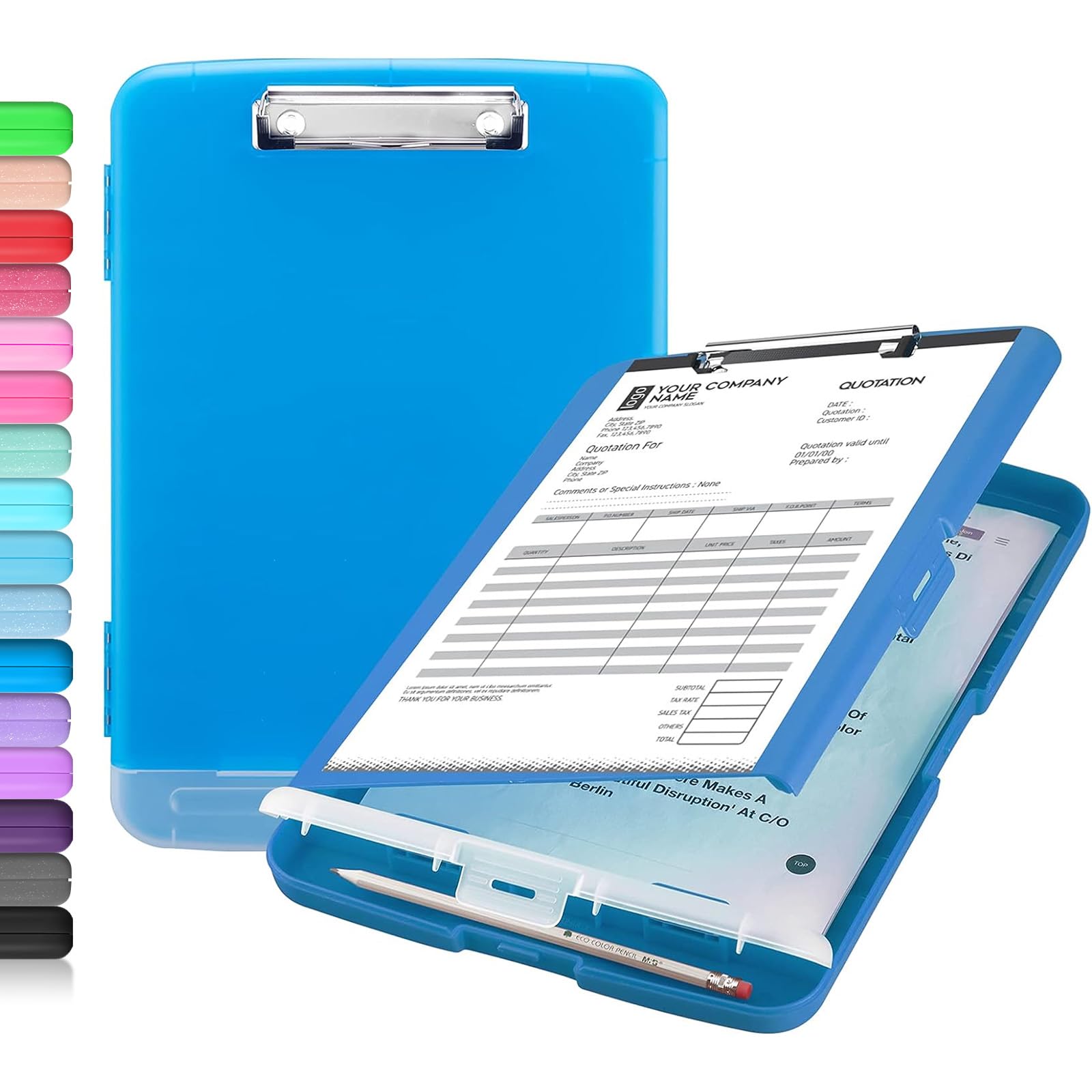 Buy now Sooez Clipboard with Storage, Clip Board 8.5 x 11 with Pen Holder, Plastic Organization Case Box for Letter Legal A4 Size Paper, Low Profile Clip, Nurses Teachers Must Haves, School & Office Supplies Blue at indiglob india