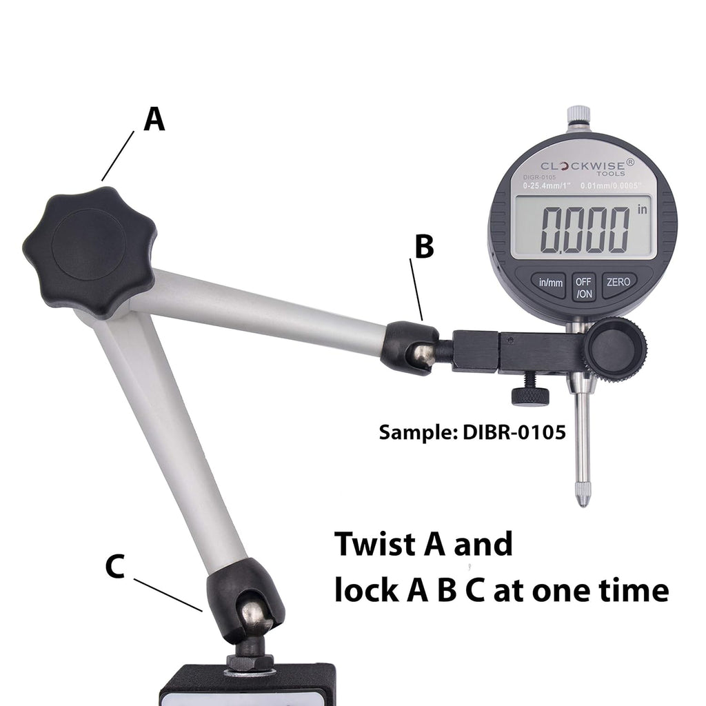 Buy now Clockwise Tools Digital Indicator with Magnetic Base Holder Stand, DIBR-0105 0-1 Inch/25.4mm, Inch/Metric Conversion, Auto Off at indiglob india