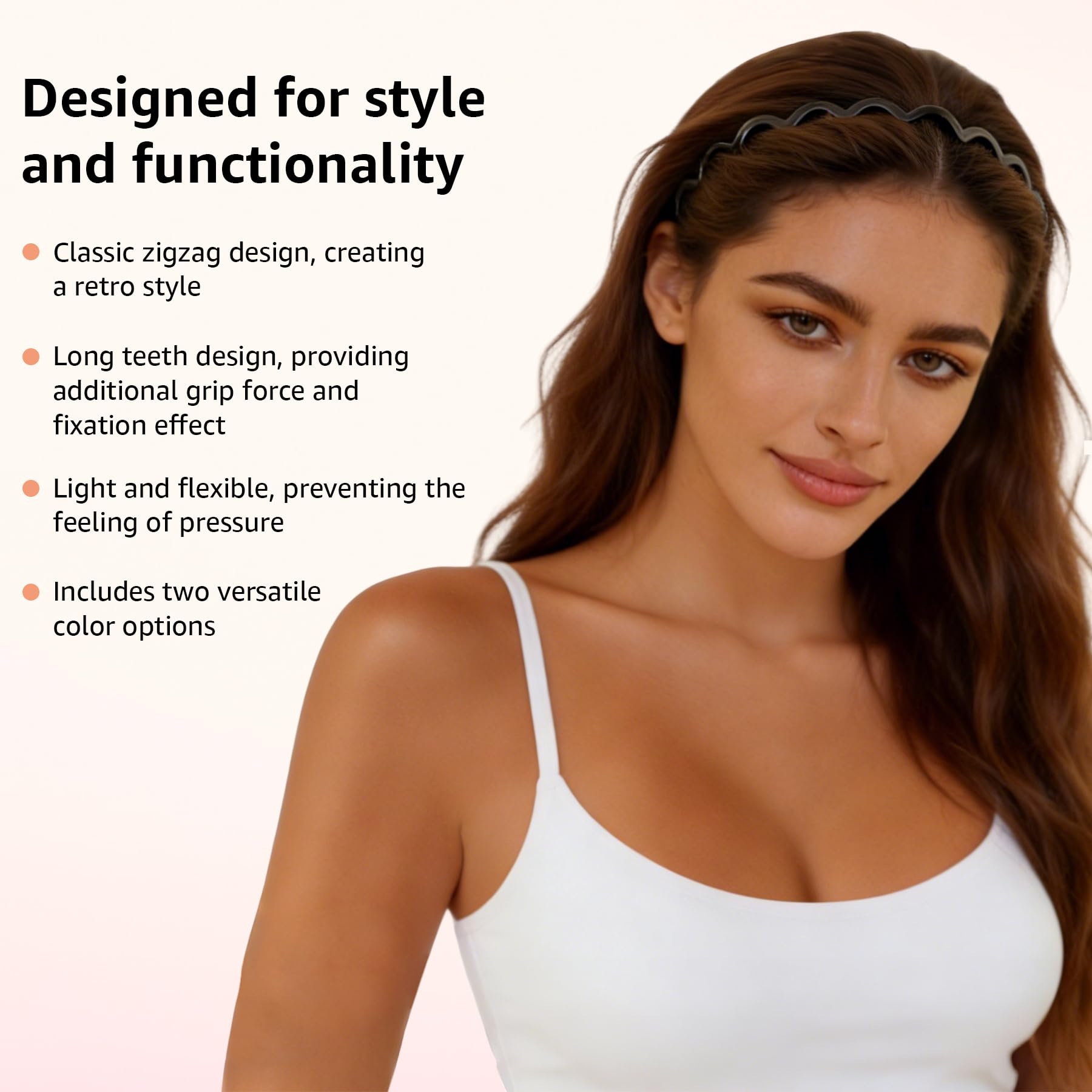 5 Pack Zig Zag Headbands for Women, Non-Slip Wavy Plastic Hair Comb Headbands with Teeth, U-Shape High Cranium Korean Style, Classic 90s Hair Accessories