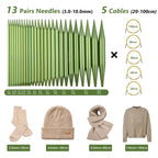 4-inch Knitting Needles Set, 13 Pairs Interchangeable Circular Knitting Needles Set Aluminum 3-10mm with 5 Cables, Knitting Accessories and Case, Green
