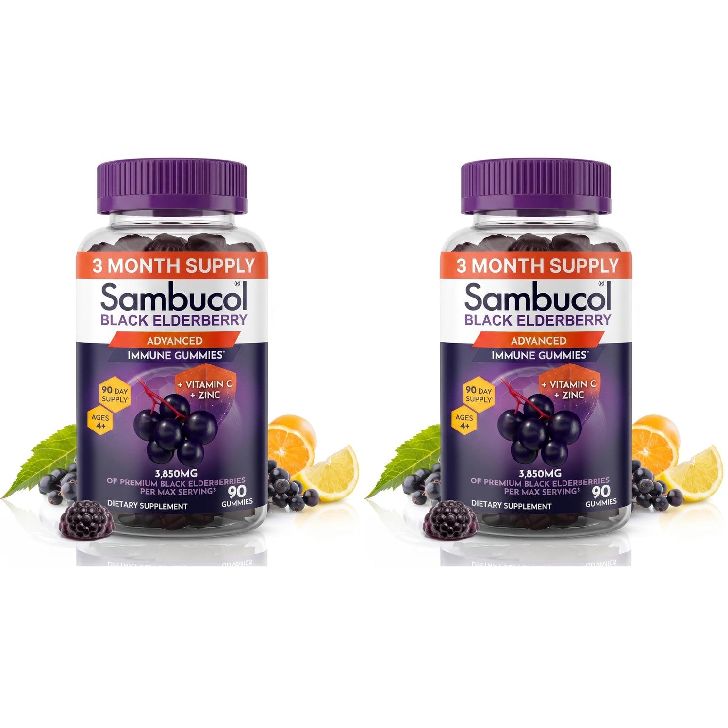 Sambucol Elderberry Gummies - Immune Support Supplement - 90 Count | Advanced Formula For Adults & Kids with Vitamin C & Zinc, Sambucol Elderberry are High in Antioxidants, Gluten Free, Vegan