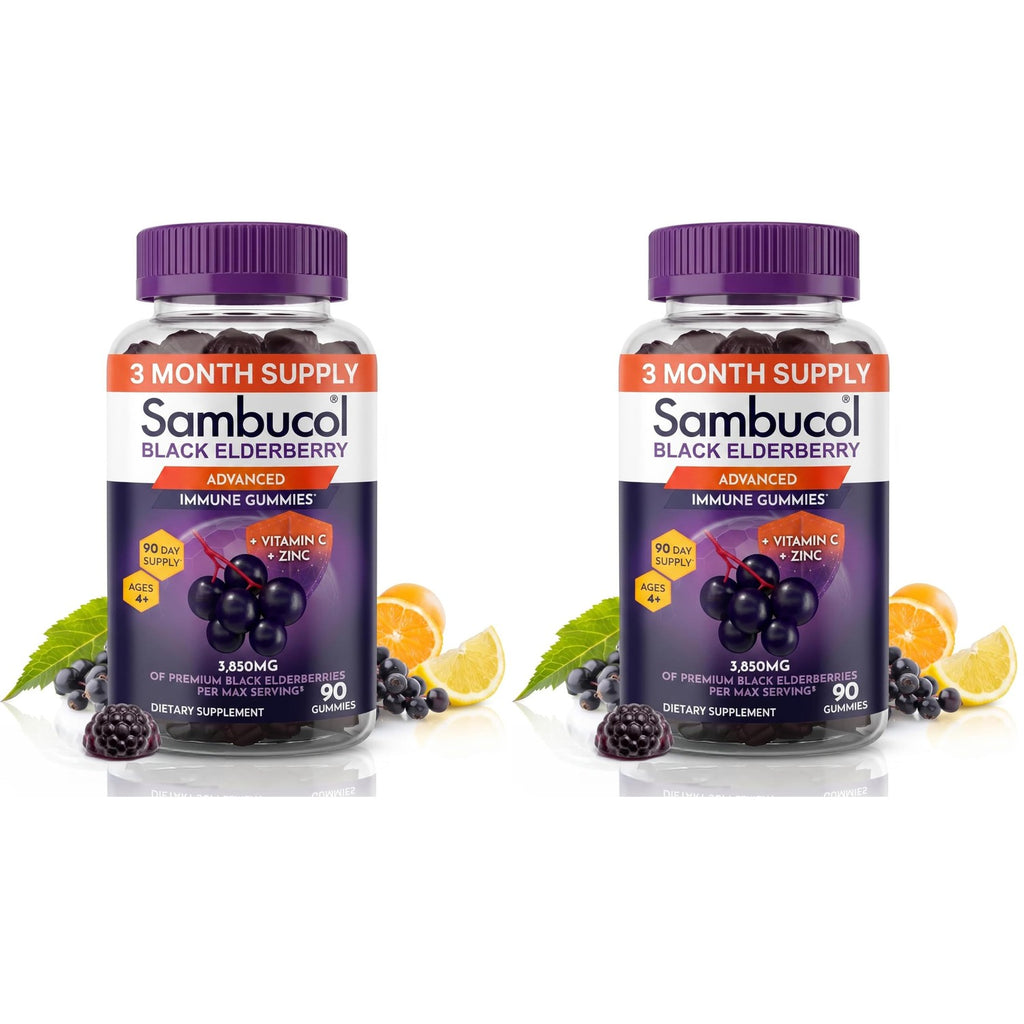 Sambucol Elderberry Gummies - Immune Support Supplement - 90 Count | Advanced Formula For Adults & Kids with Vitamin C & Zinc, Sambucol Elderberry are High in Antioxidants, Gluten Free, Vegan