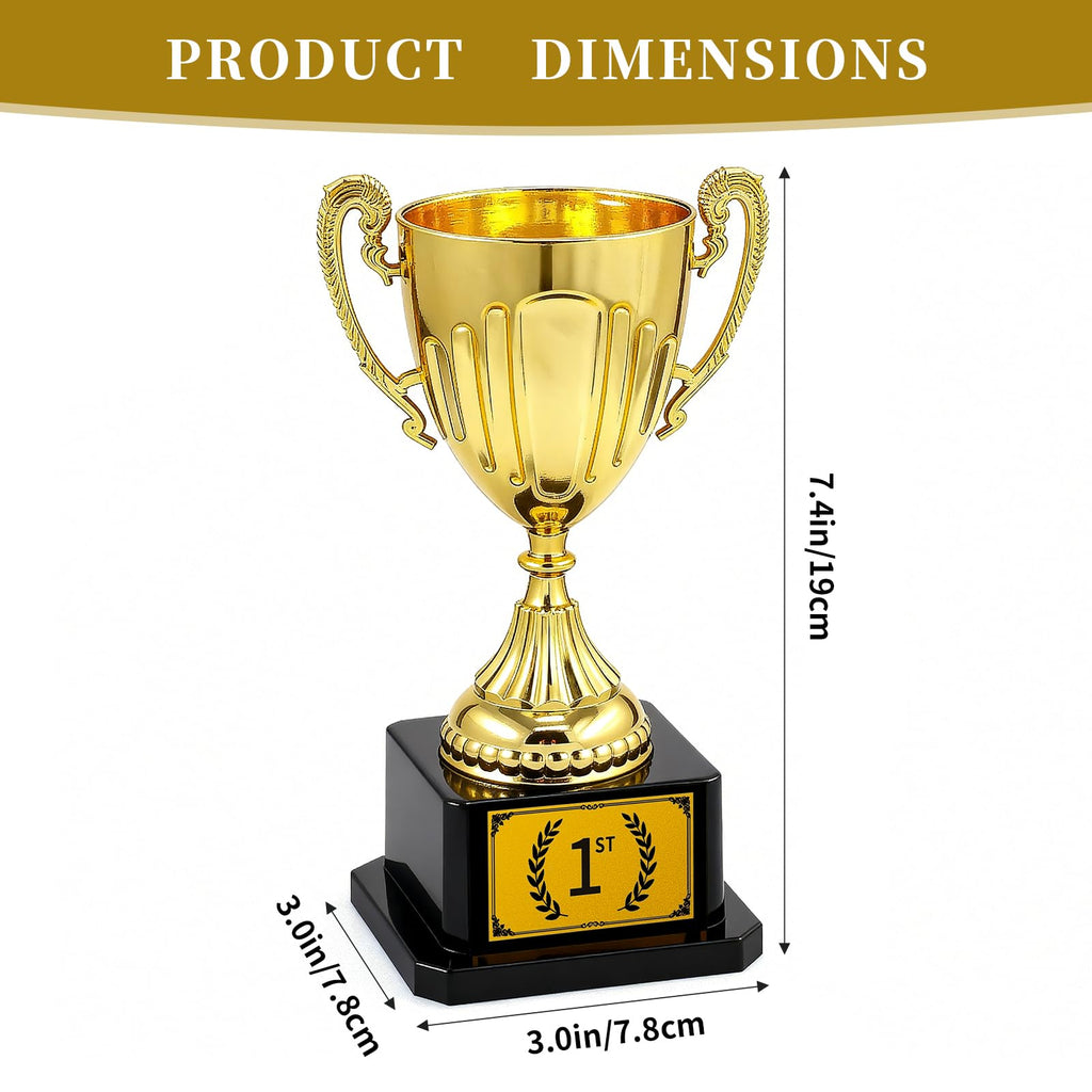 7.48" Gold Plastic Trophy Award with Pre-Attached 1st Place Label, Small Winner Cup for Kids Sports, Parties, School Competitions