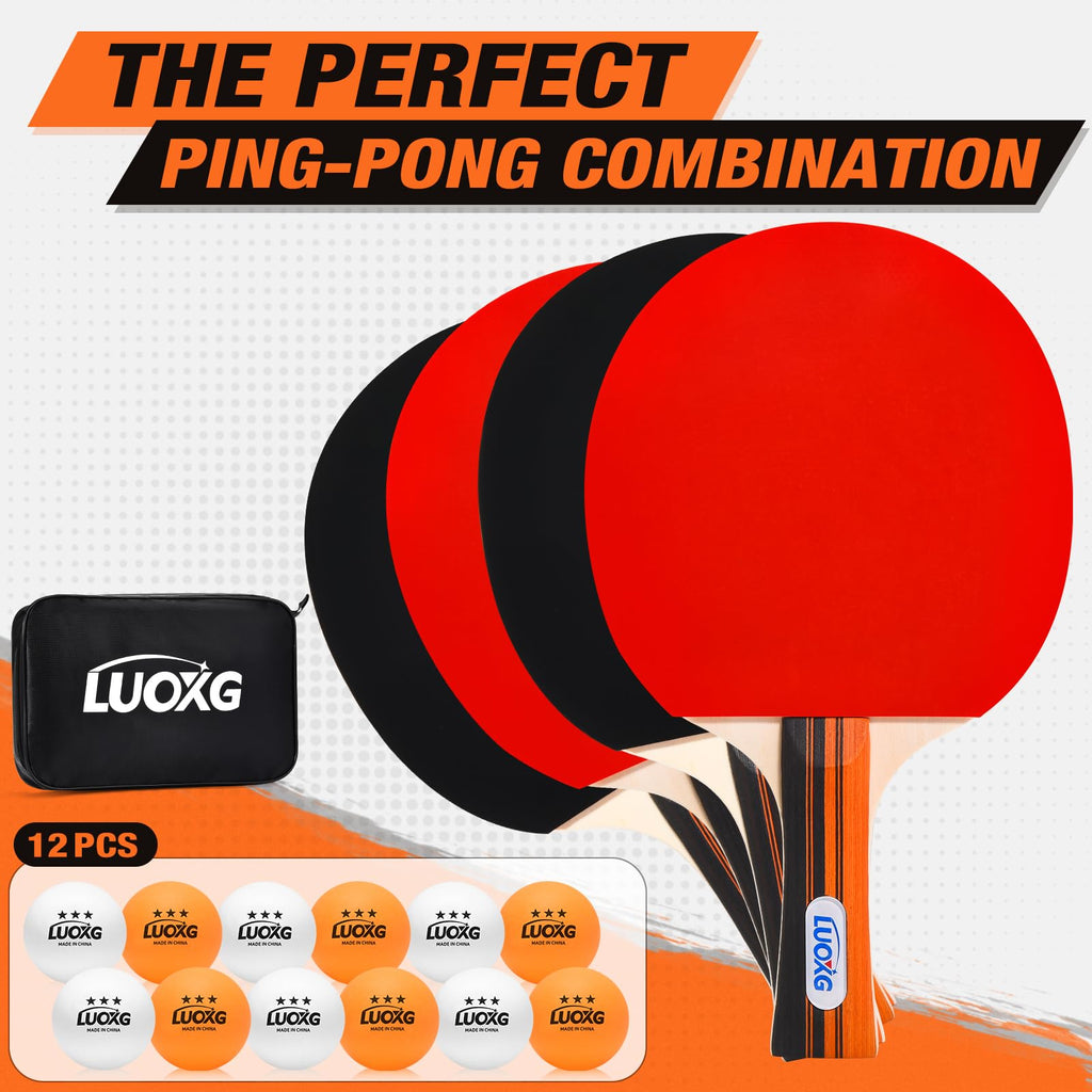 Ping Pong Paddles Set of 4 with Table Tennis Balls and Portable Case