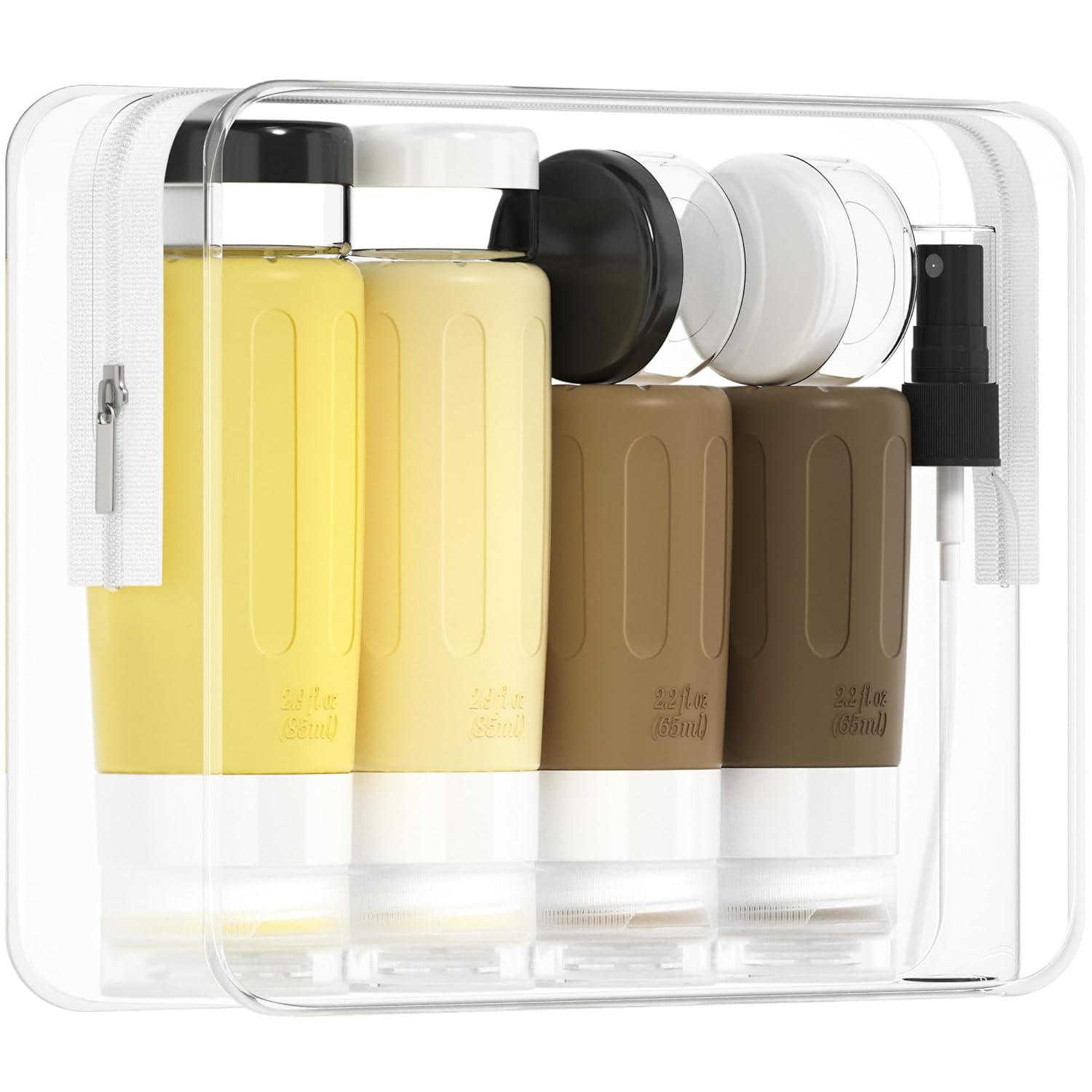 Buy now Morfone 16 Pack Silicone Travel Bottles Set for Toiletries TSA Approved Travel Containers Leakproof Squeezable Refillable Accessories 2oz 3oz Travel Essentials for Shampoo Lotion Liquids (BPA Free) Brown and yellow at indiglob india
